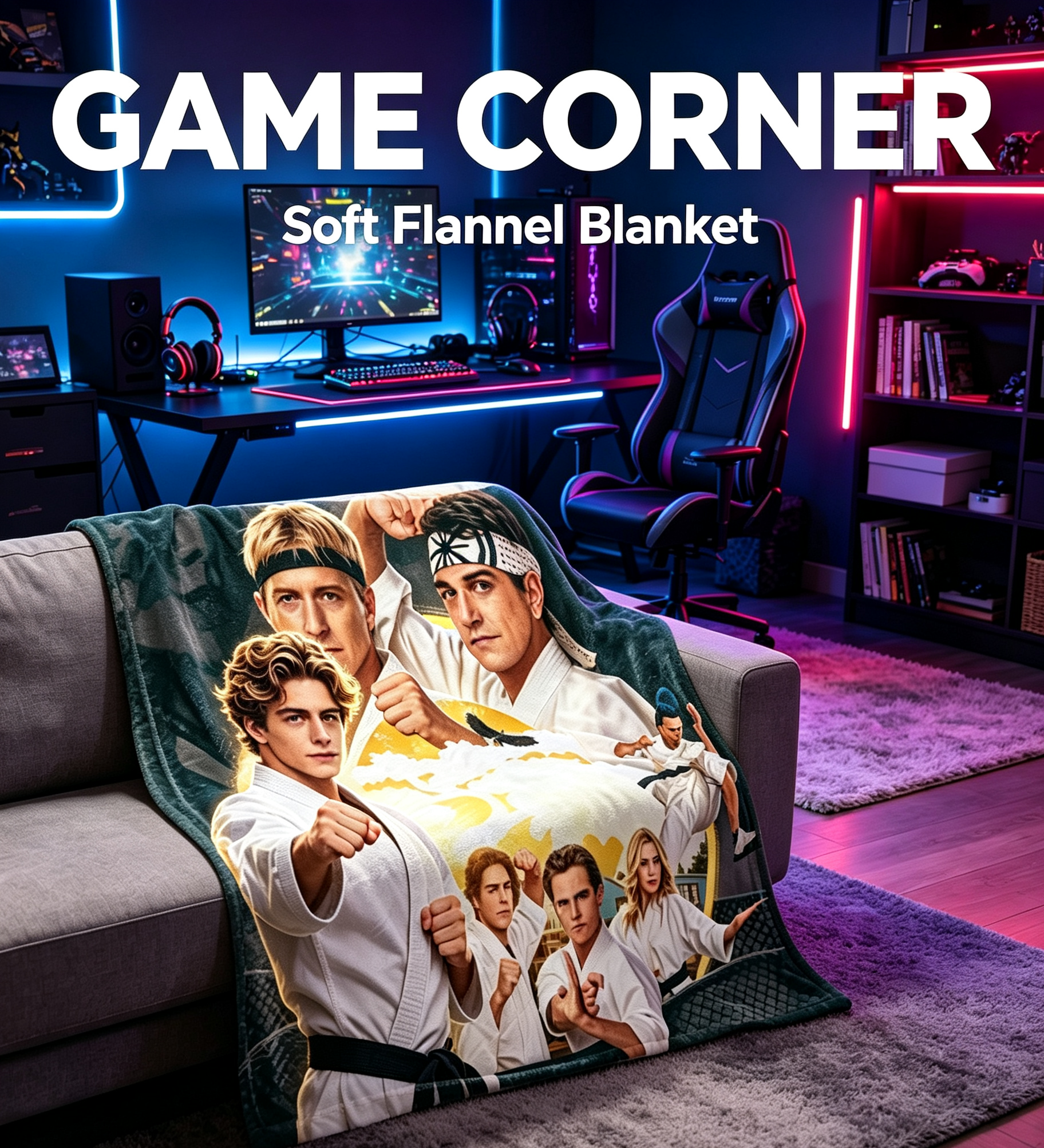 Custom Face Blanket Cobra Kai Karate Dojo Flannel Blanket for Fans Movie Poster Gift or Giveaway