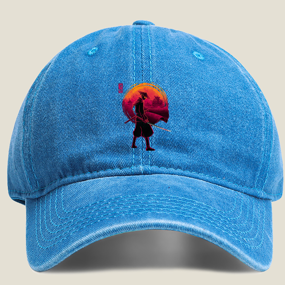 Samurai Warrior with Bloodied Sword Against Crimson Moon - Hat