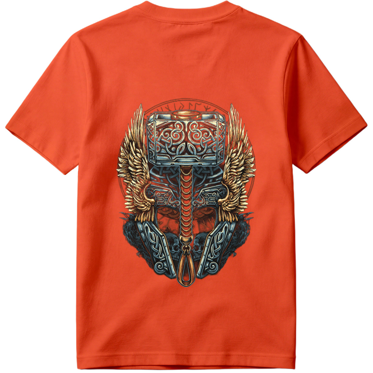 Thor's Hammer Mjolnir with Norse Symbols and Wings - Tee