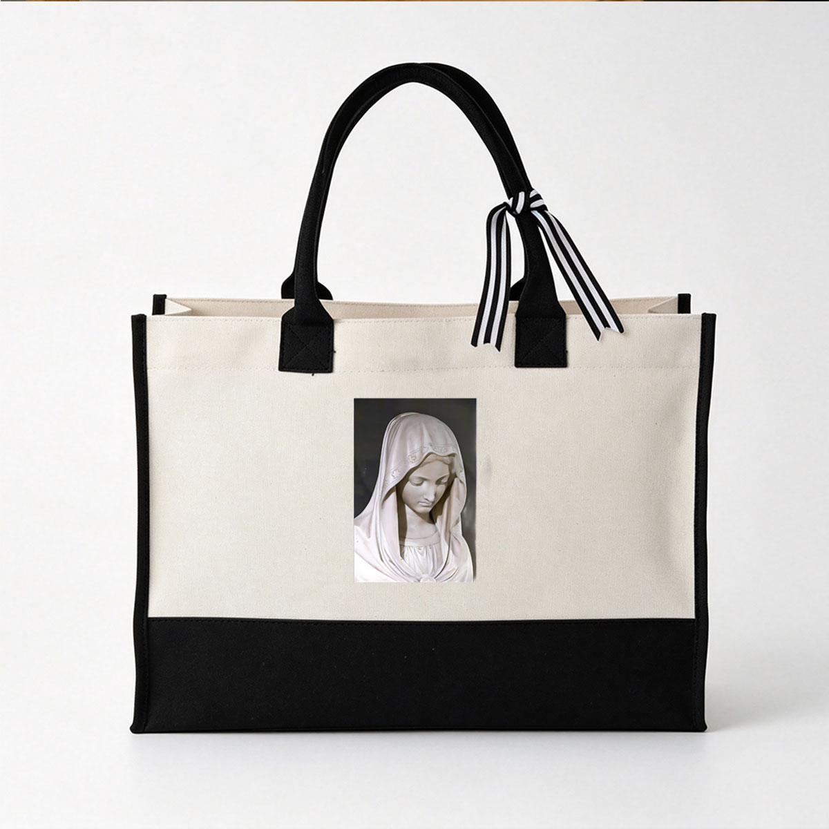 Madonna in White Marble Sculpture - Canvas patchwork gift tote bag