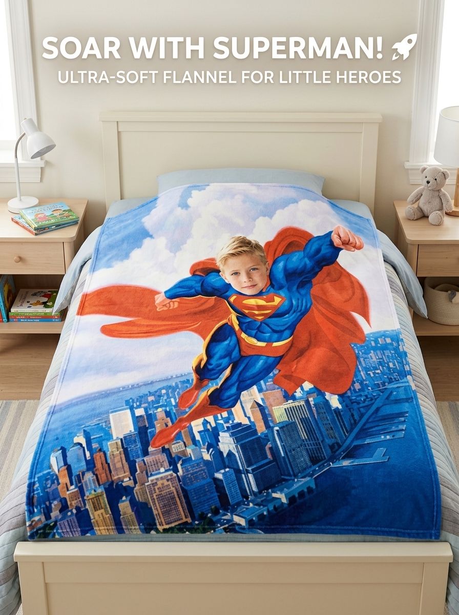 Custom Superhero Photo Face Blanket Ultra Soft Velvet Flannel Throw Personalized Keepsake Gift for Kids and Family