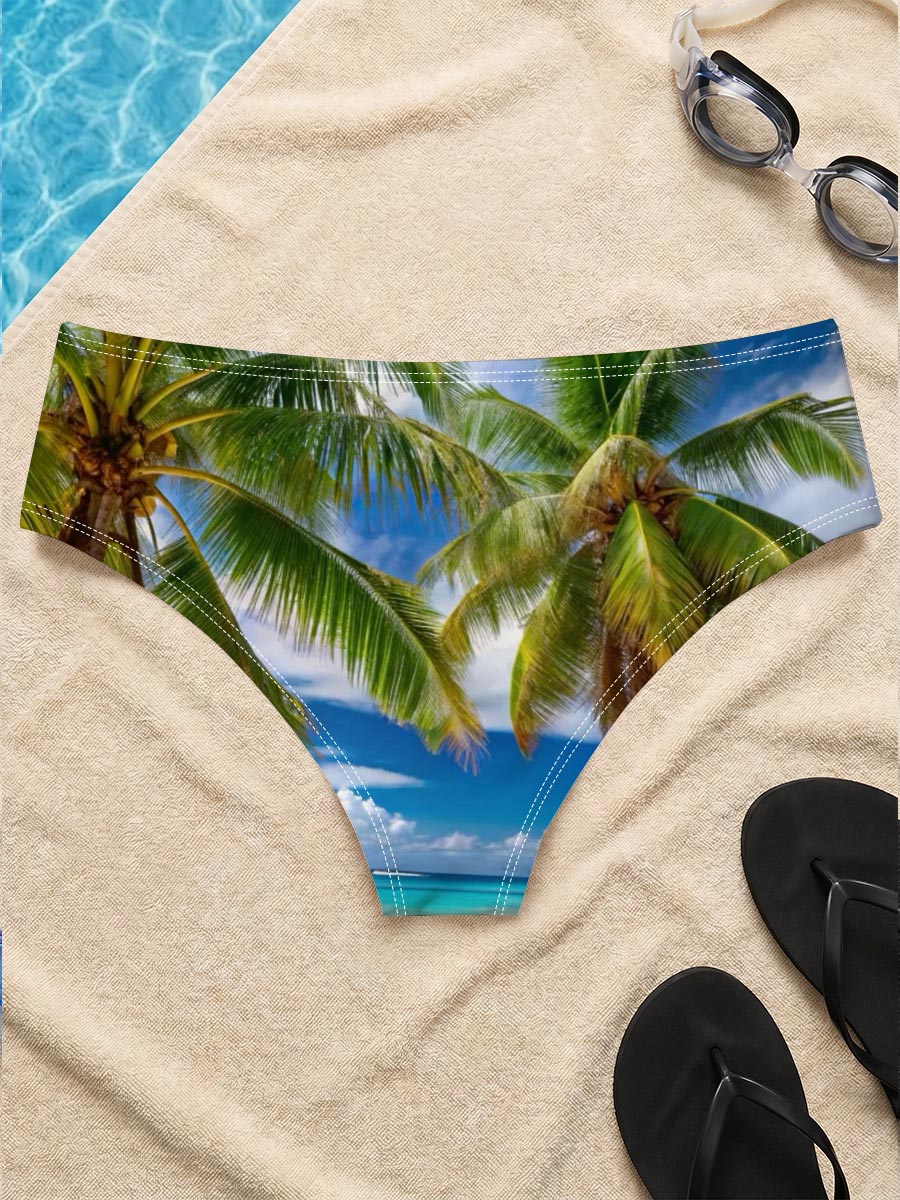 Tropical Beach with Palm Trees and Crystal Clear Water -  Men's swim trunks
