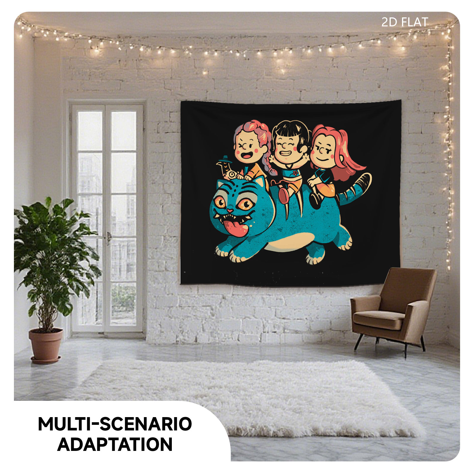 Three Kids Riding a Cheshire Cat - Tapestry