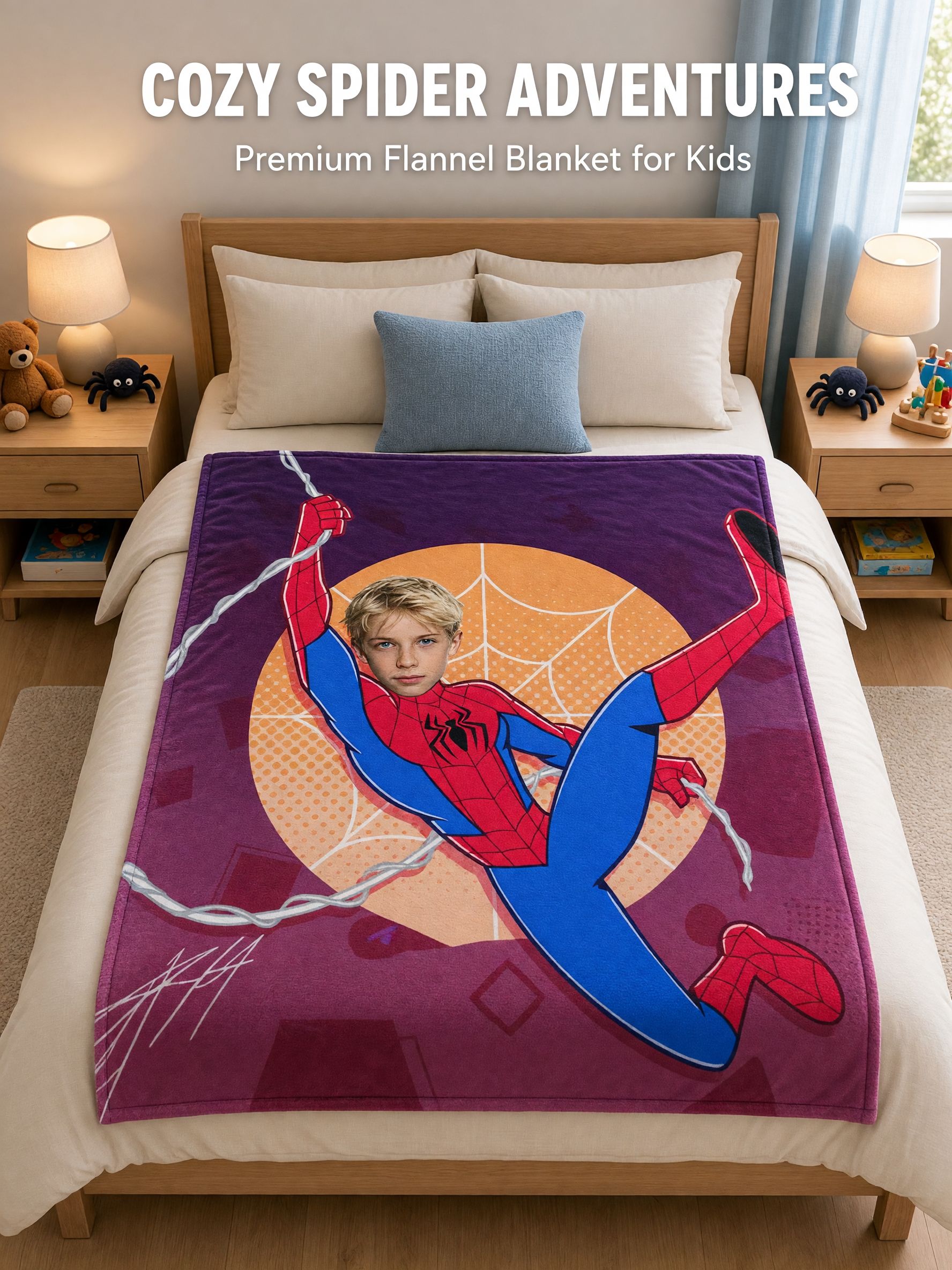 Custom Face Superhero Fleece Blanket Personalized Photo Throw Ultra Soft Anti Pilling Flannel Keepsake Gift for Kids