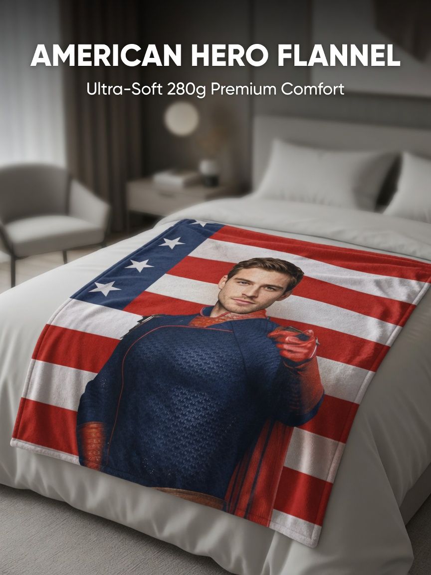 Custom Face Photo Flannel Blanket Personalized Superhero Patriotic Throw Skin-Friendly Warm Fleece Bed Couch Gift
