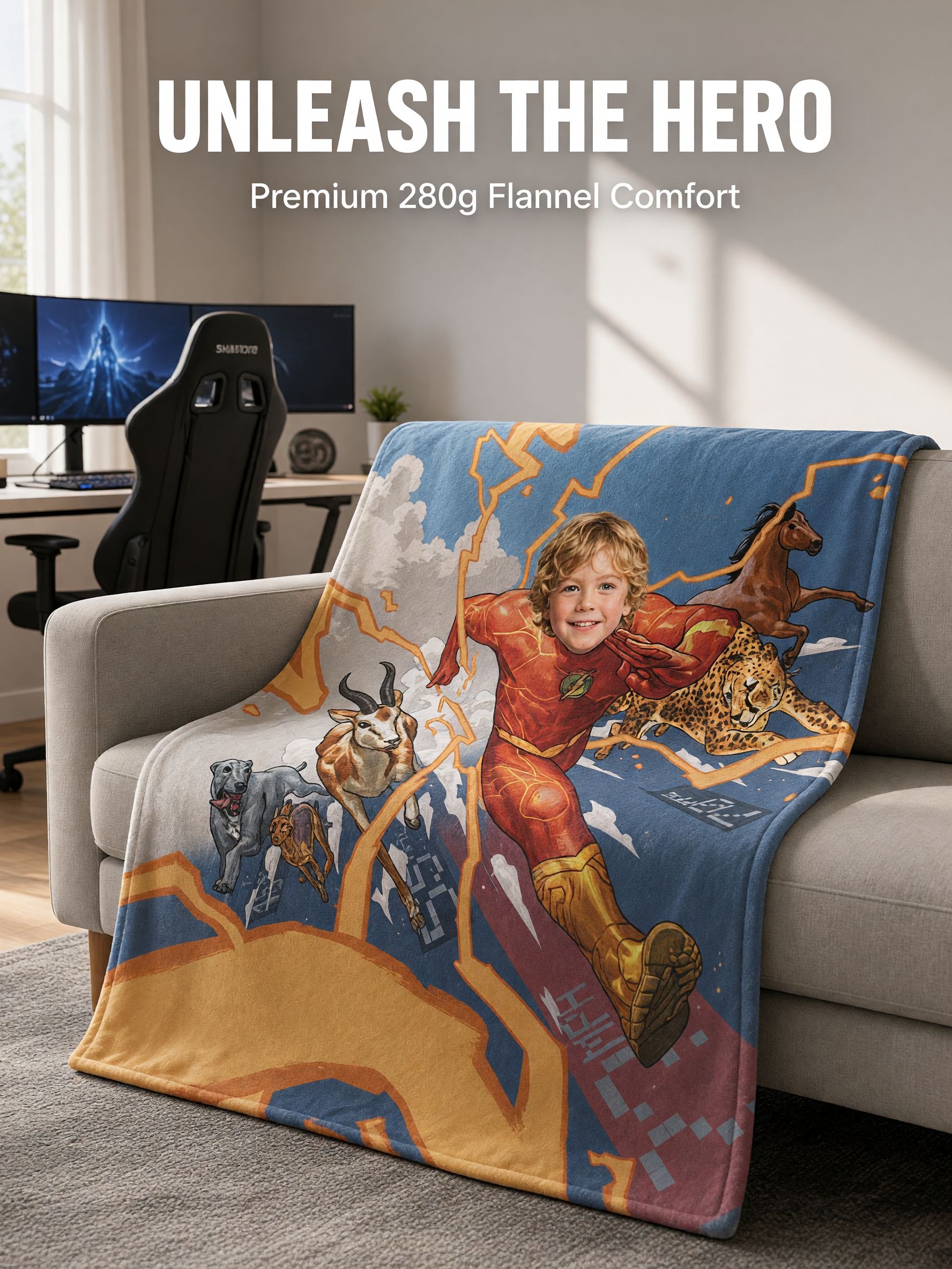 Personalized Superhero Photo Blanket Custom Face Flannel Fleece Throw Soft Cozy Keepsake Gift for Boys and Kids