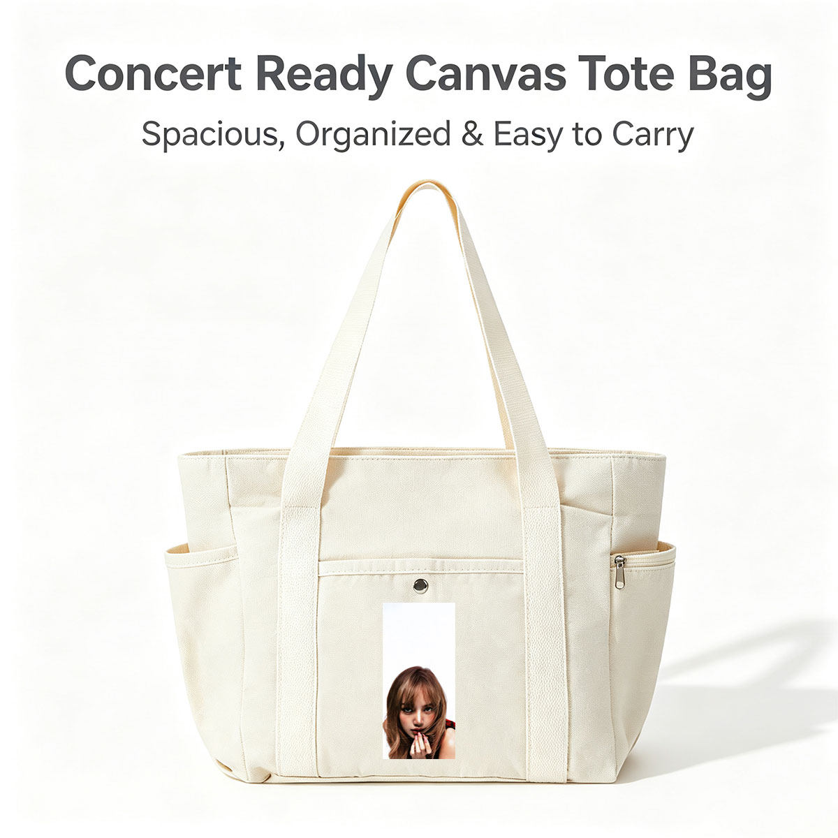 Lisa Blackpink Close-Up Portrait with Blush and Pink Nails on White Background - Multi-pocket bags