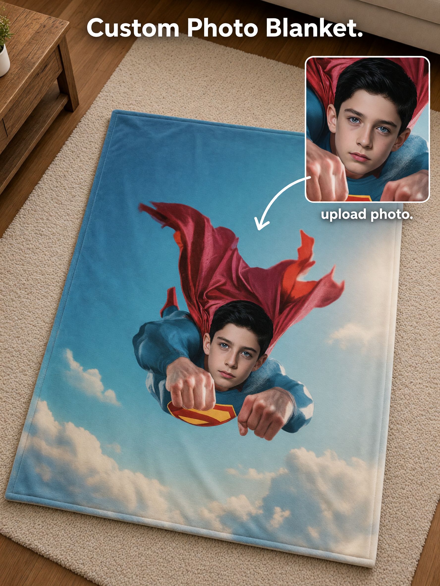 Custom Face Photo Superhero Blanket, Personalized Ultra Soft Flannel Fleece Throw, Ideal Cozy Gift for Bed Sofa Travel