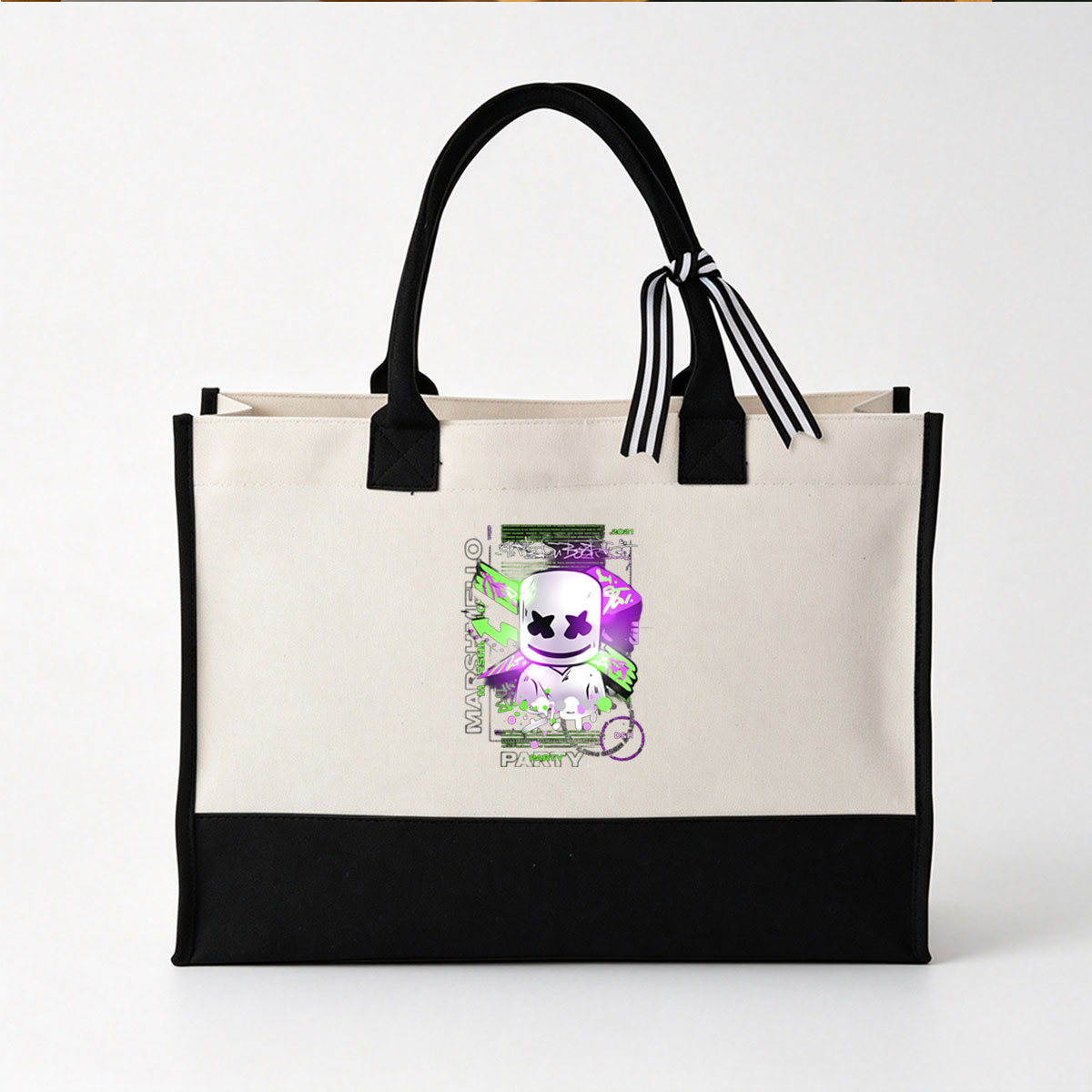 Marshmello Music Party 2021: DJ DSH & Mapshelio Collaboration Event - Canvas patchwork gift tote bag