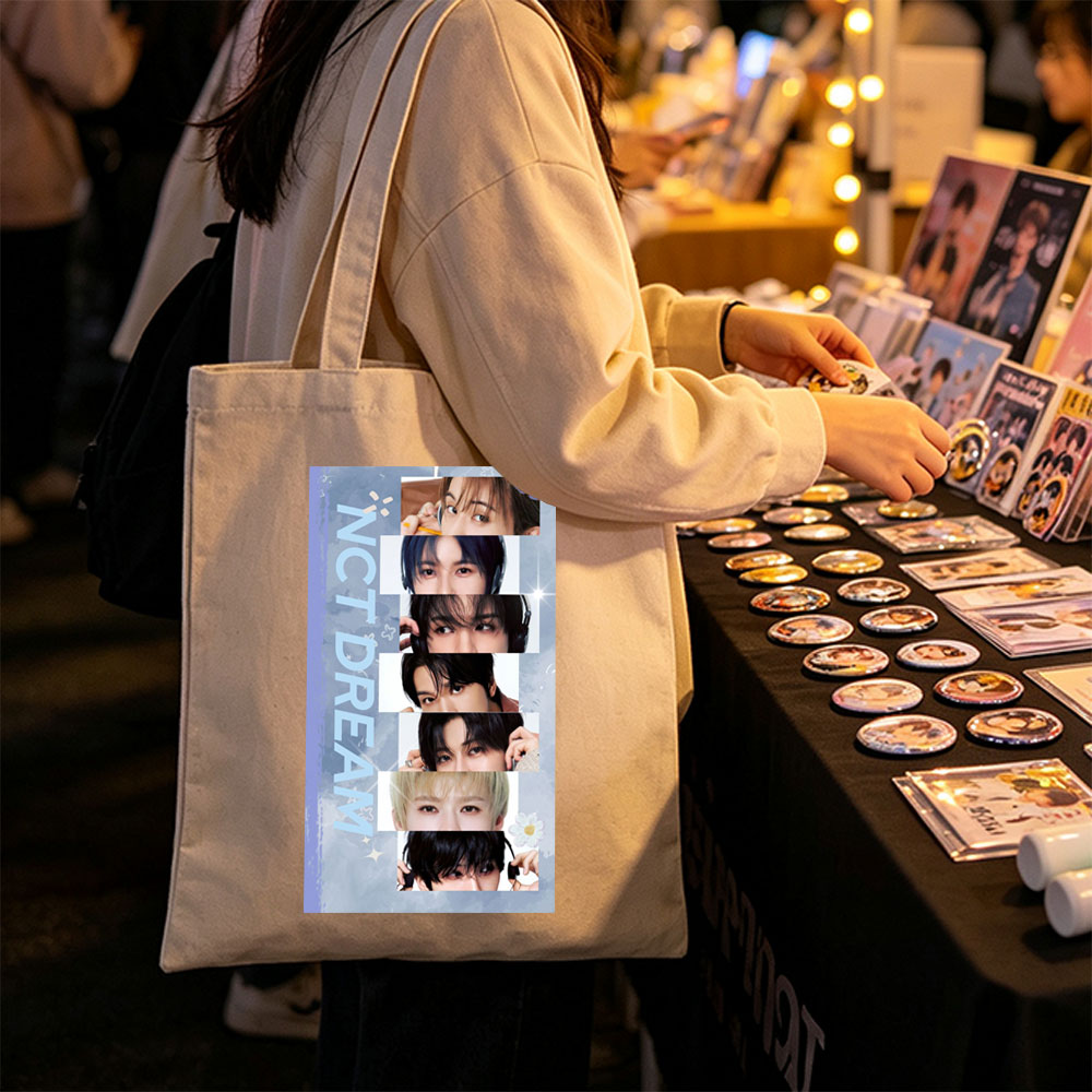 NCT DREAM Members Close-Up Portraits with Expressive Eyes and Stylish Hair Details - Canvas tote bags