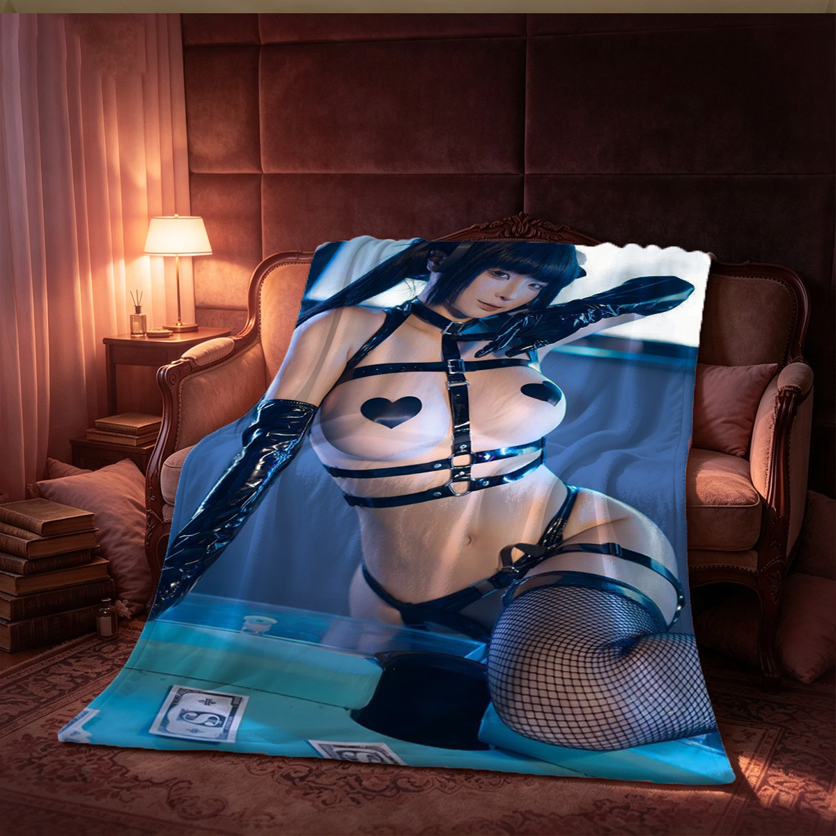 Korean Beauty in Black Sheer Lingerie - Blanket