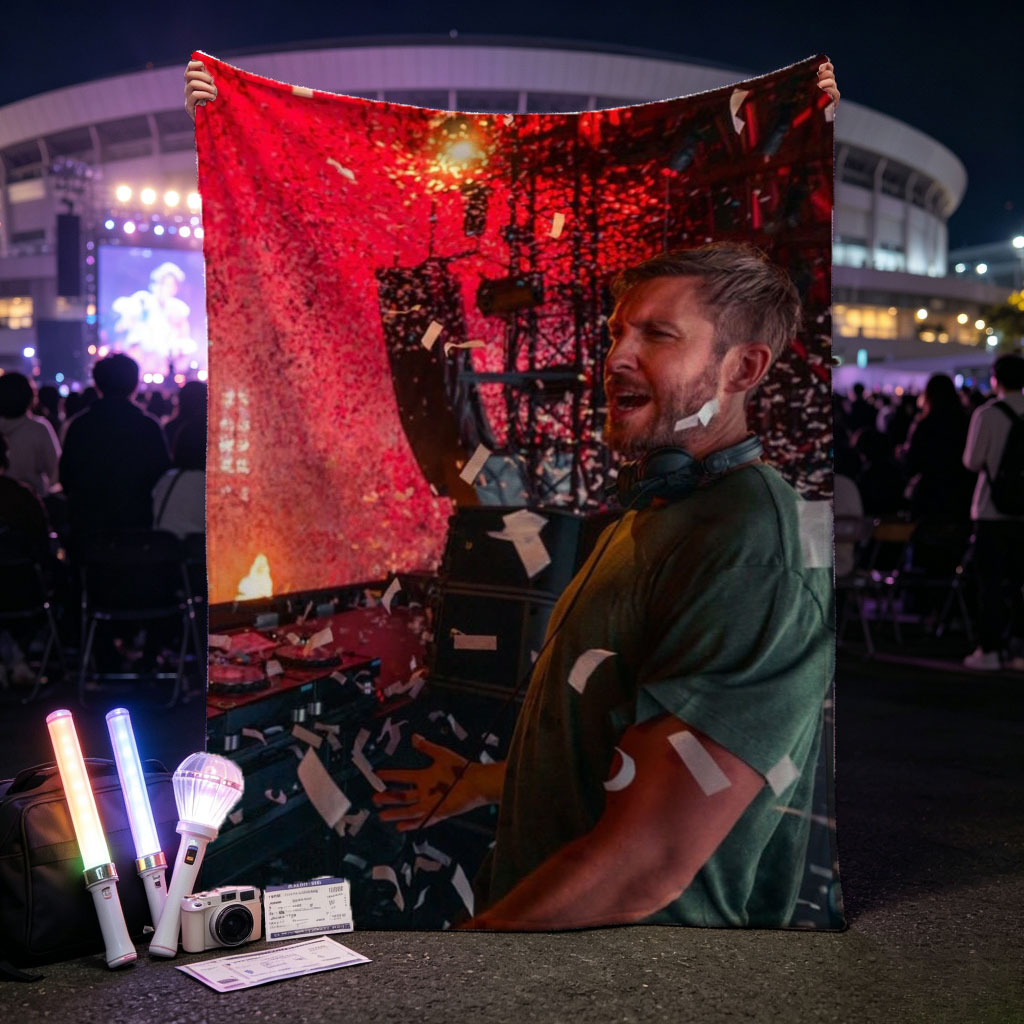 Calvin Harris Live Performance with Confetti and Red Lighting Effects - Blankets