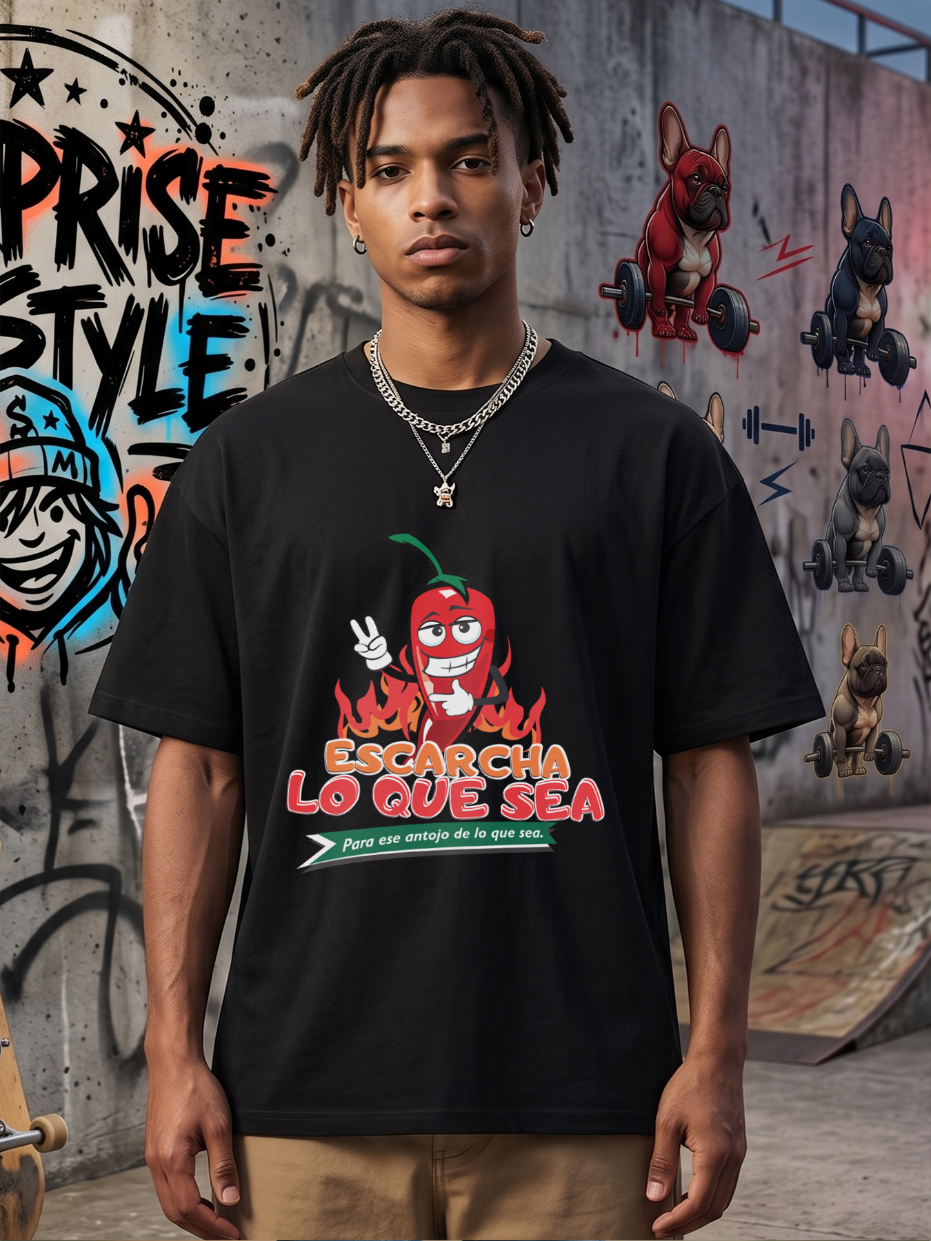 Men's Printed T-Shirt with Funny Chili Pepper Design 
