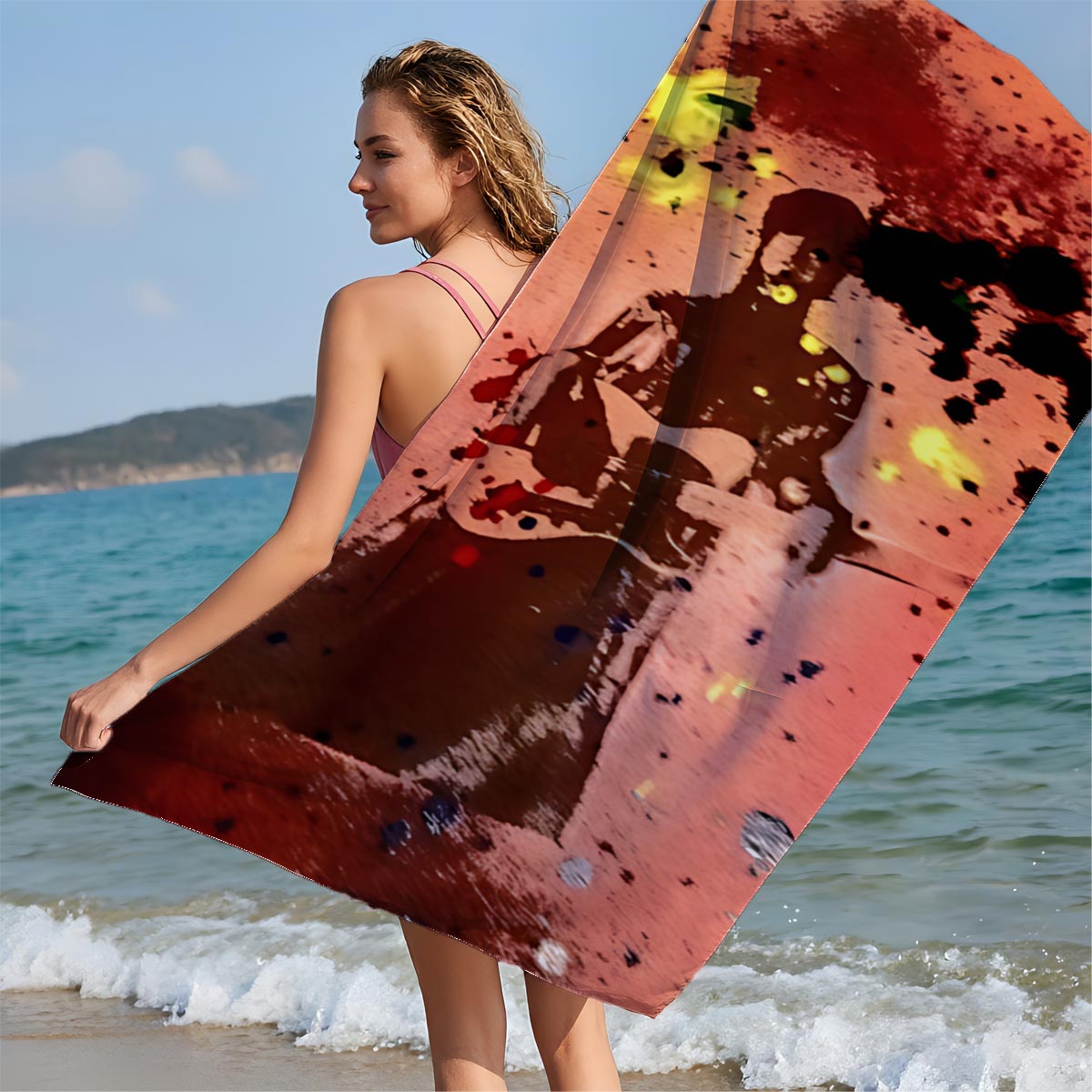 Guitarist Silhouette in Abstract Splash Art - Beach towels