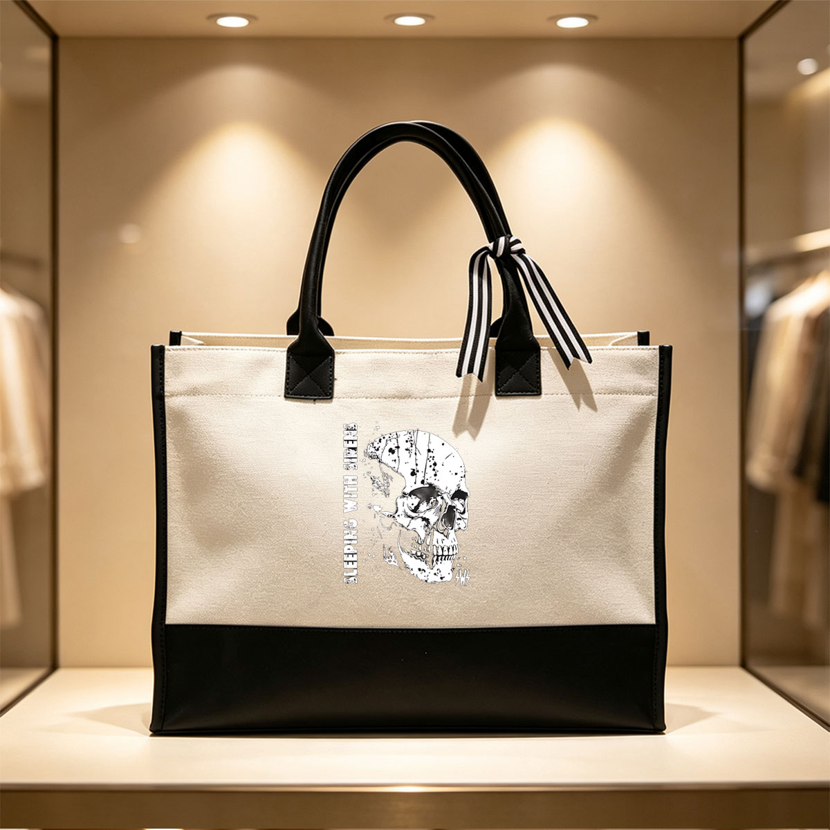 Sleeping with Sirens Skull Logo - Canvas patchwork gift tote bag