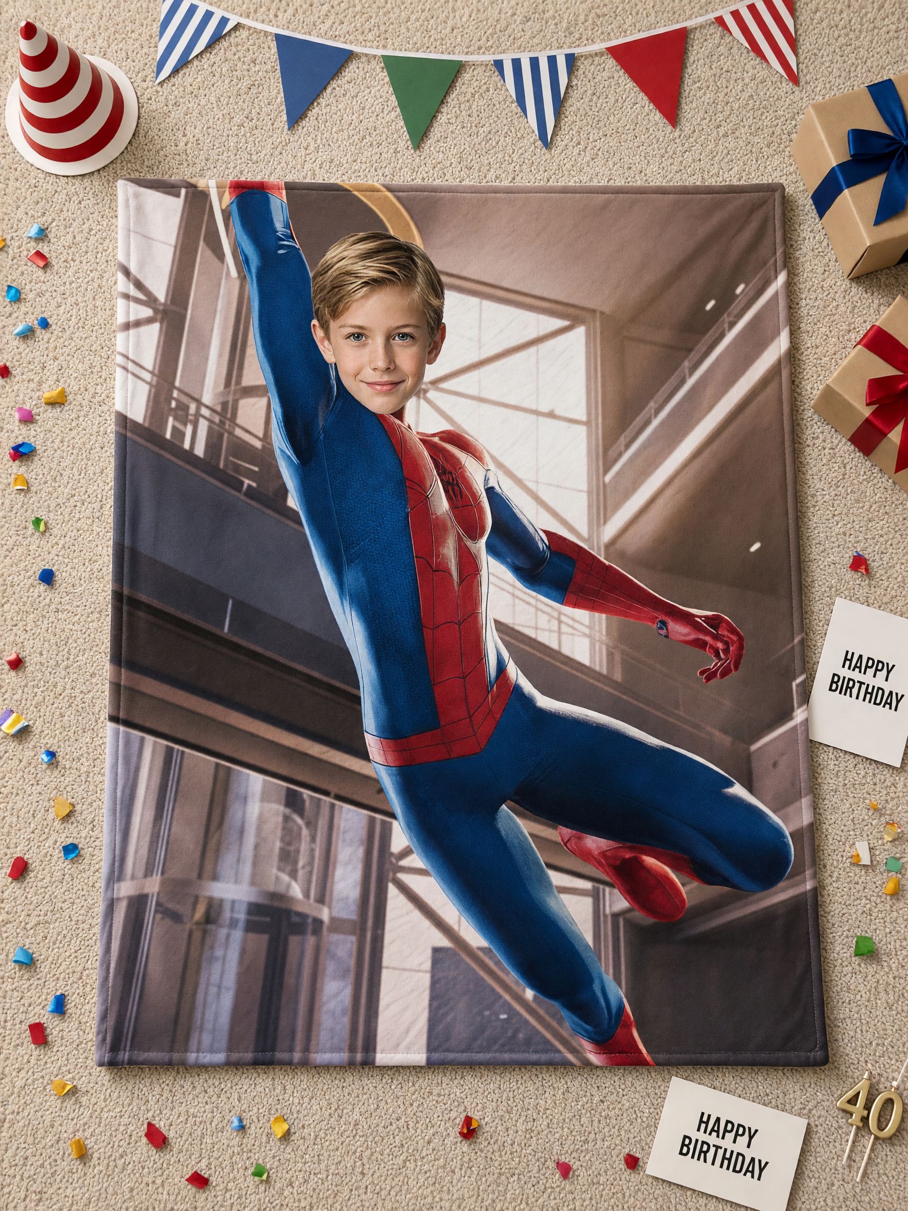 Custom Photo Face Superhero Flannel Throw Blanket Soft Plush Fleece Cover for Bed Sofa Ideal Personalized Gift
