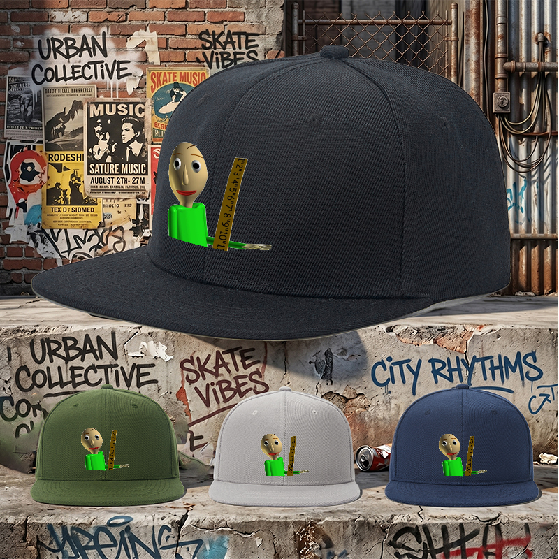Flat Brim Baseball Cap Cartoon Character Measuring Tape Print Streetwear Underground Skate Style Basketball Court Skate Park Urban Outfit for Skaters Rappers Streetwear Enthusiasts