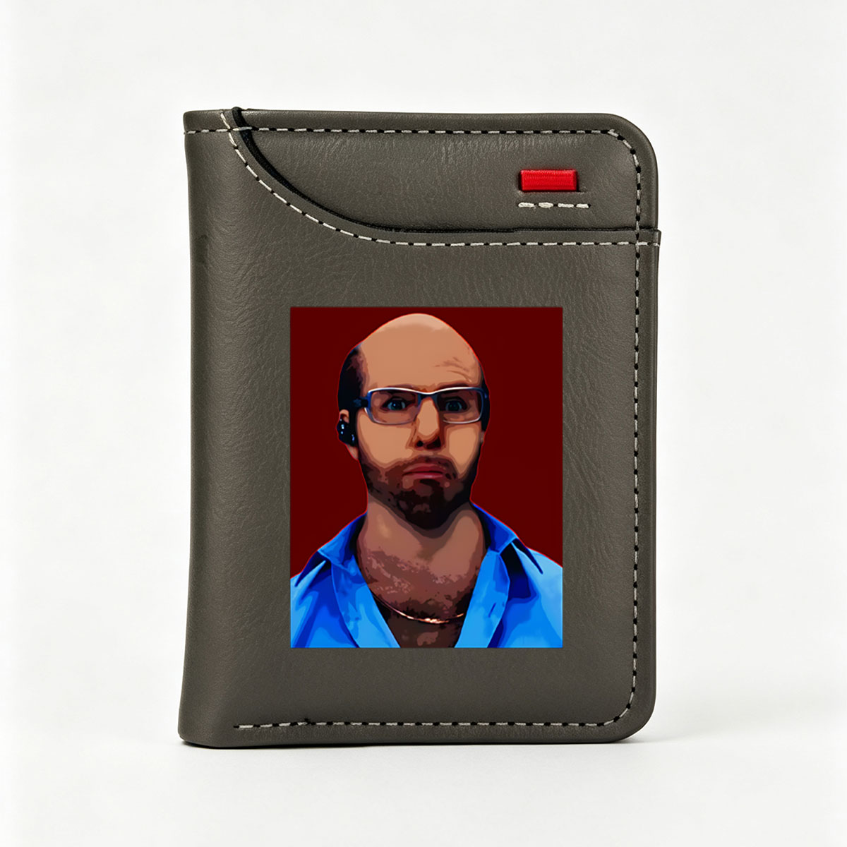 Bald Man with Glasses and Blue Shirt - Vertical Style Wallet