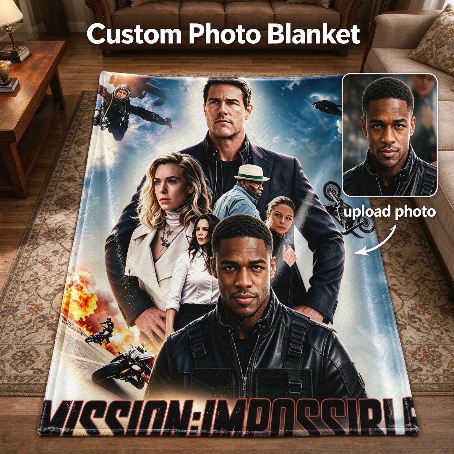 Custom Photo Face Blanket Personalized Flannel Throw Fleece Blanket Skin Friendly Warm Cozy Movie Poster Bed Sofa Wrap