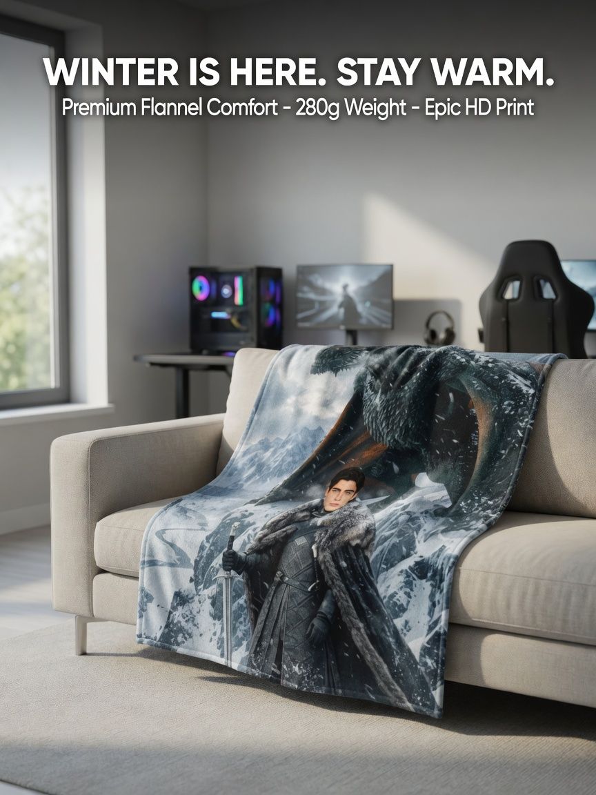 Custom Photo Face Dragon Warrior Flannel Blanket Personalized Fantasy Fleece Throw for Bed Sofa and Cozy Home Decor