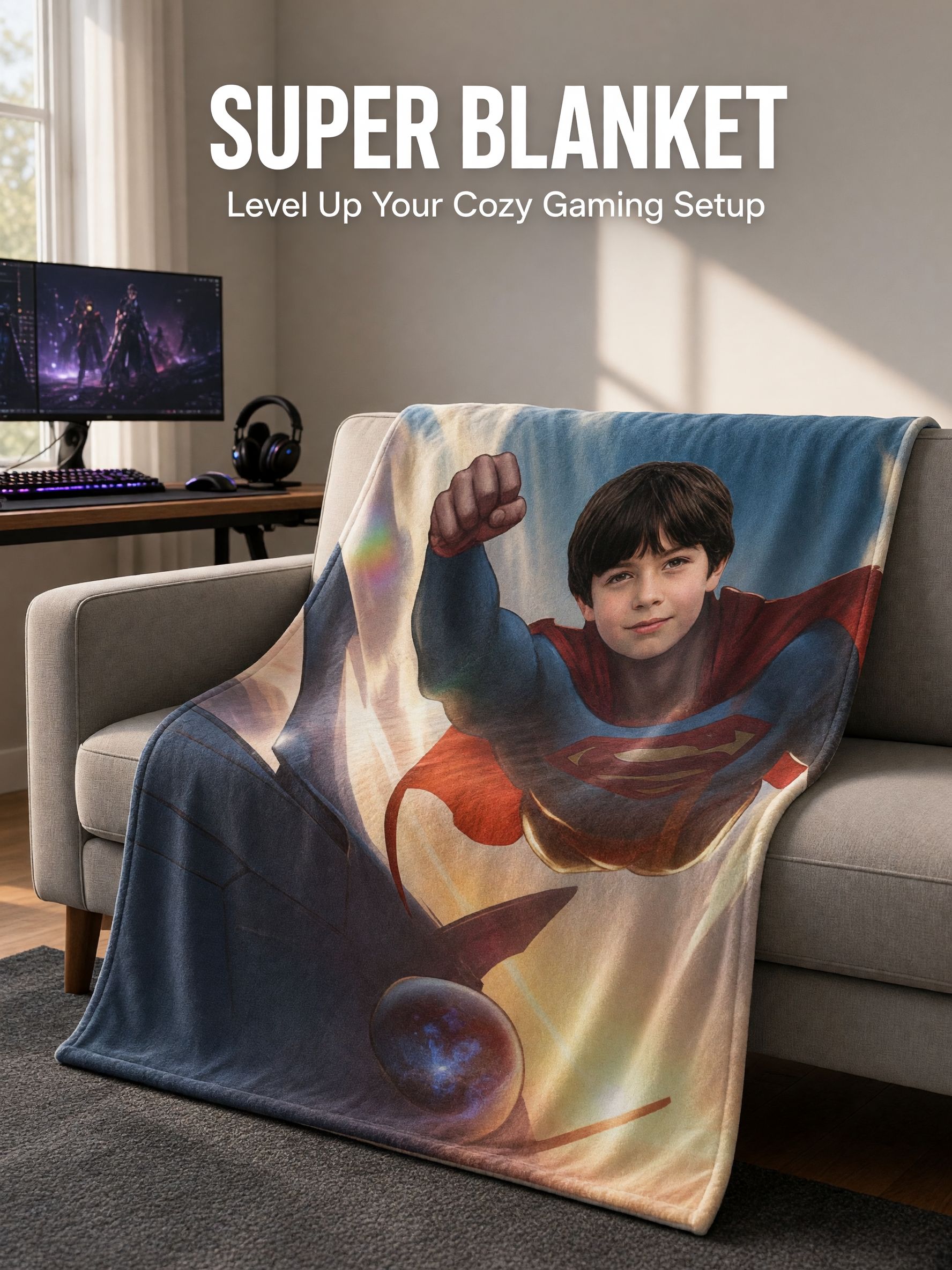 Custom Photo Face Superhero Flannel Blanket Personalized Picture Throw Ultra Soft Anti Pilling Fleece Keepsake Gift