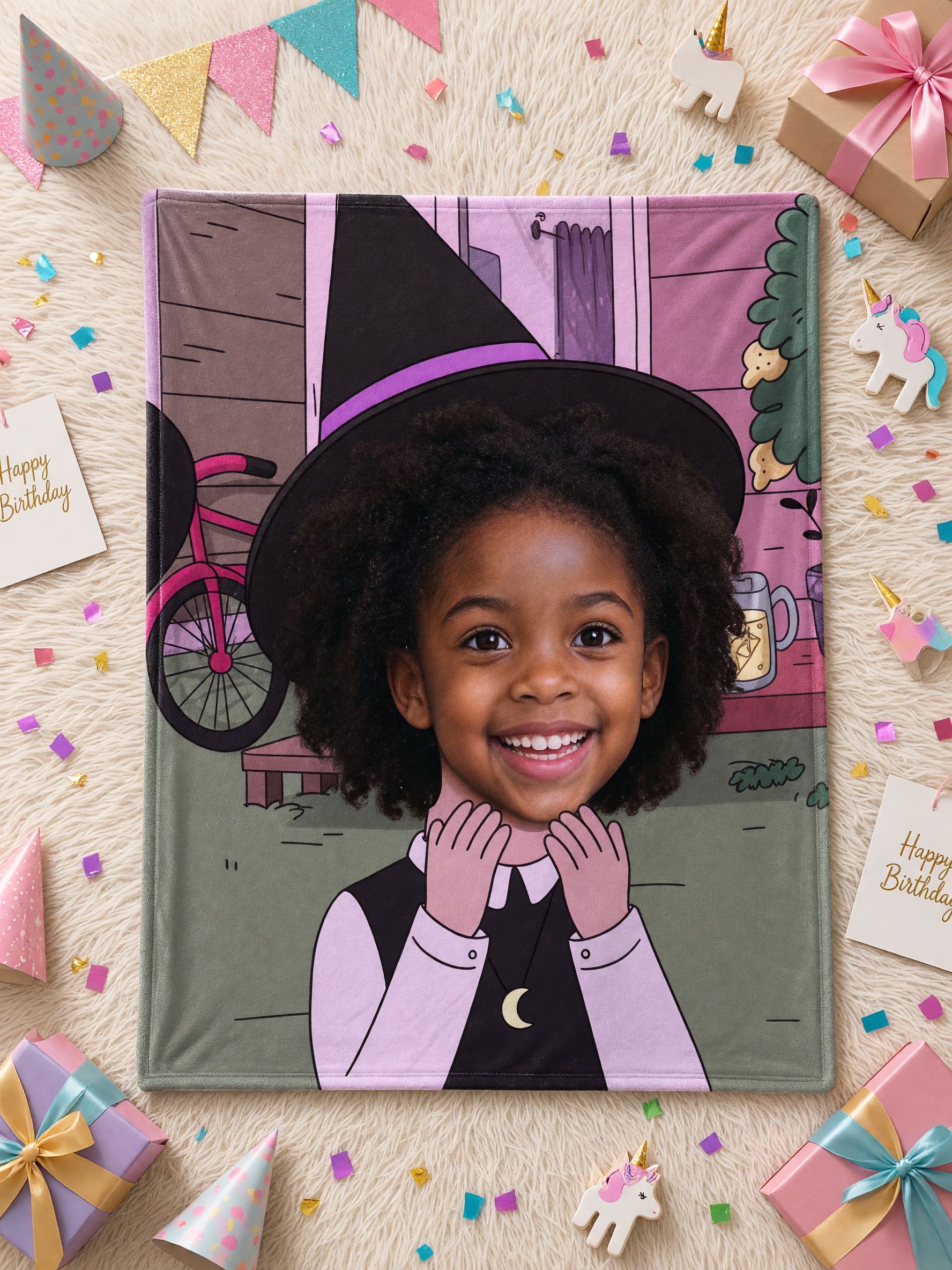 Custom Face Blanket Personalized Cartoon Witch Flannel Throw Soft Cozy Fleece Blanket for Couch Sofa Bed Unique Gift
