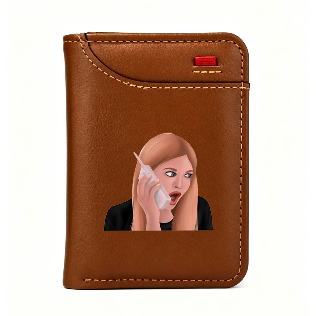 Surprised Woman on Phone Call - Vertical Style Wallet