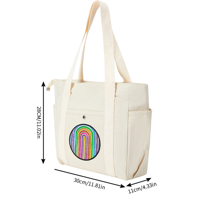 Multi Pocket Bag Beige with Glitter Rainbow Arc Pattern and Sparkle Design – Multi Pocket Bag Beige for Everyday Use, Travel, and Outdoor Activities – Ideal for Women, Students, and Urban Commuters