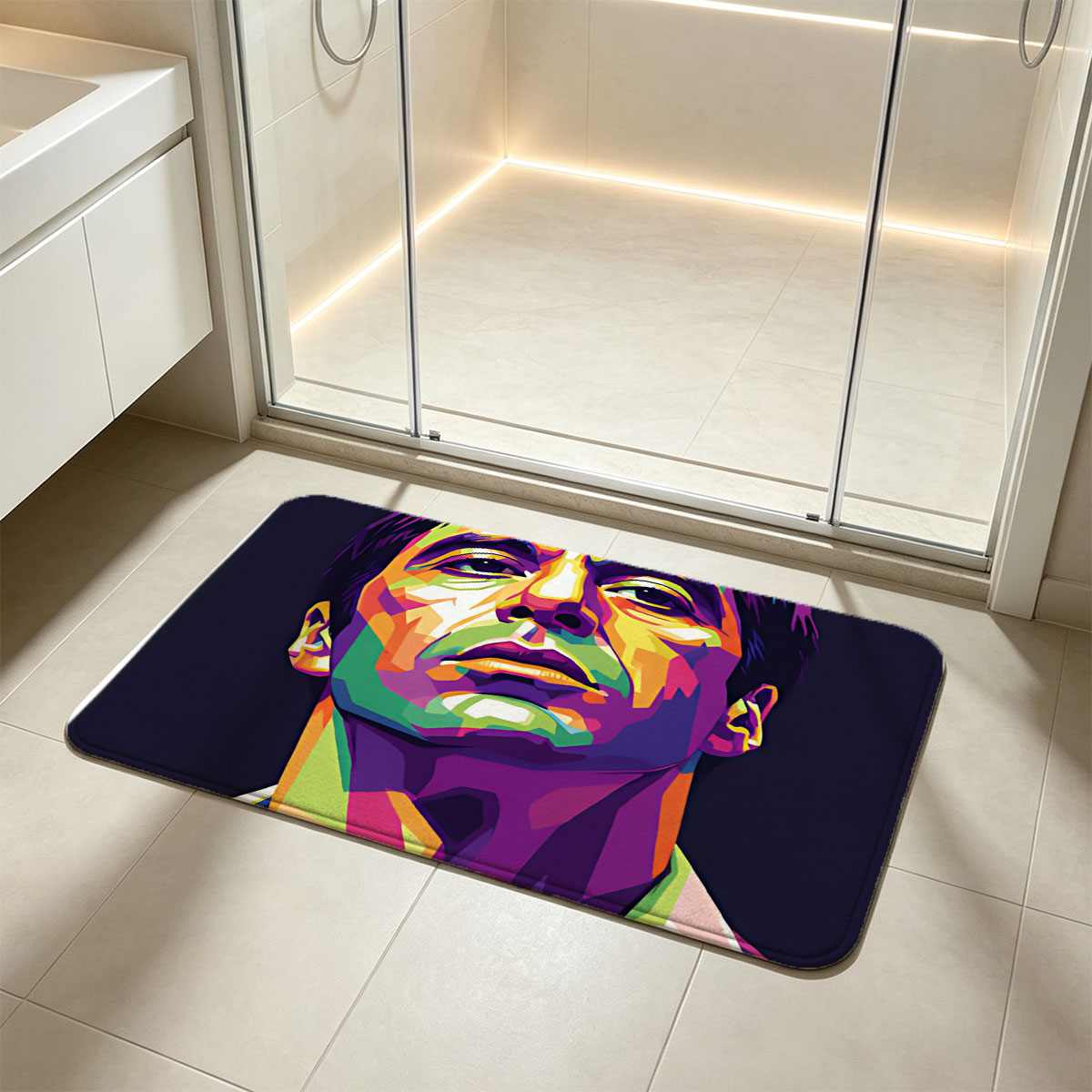 Colorful Portrait of a Man in Pop Art Style - Flannel floor mat