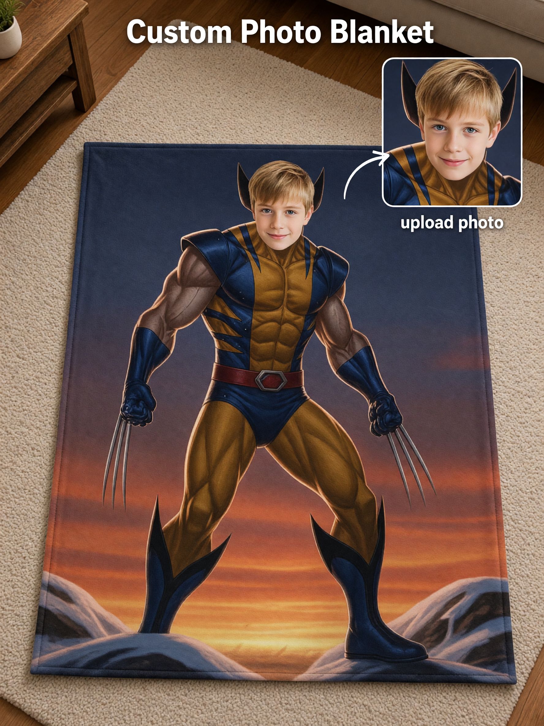 Custom Photo Face Superhero Flannel Fleece Blanket, Ultra Soft Anti-Pilling Cozy Throw, Ideal Personalized Gift