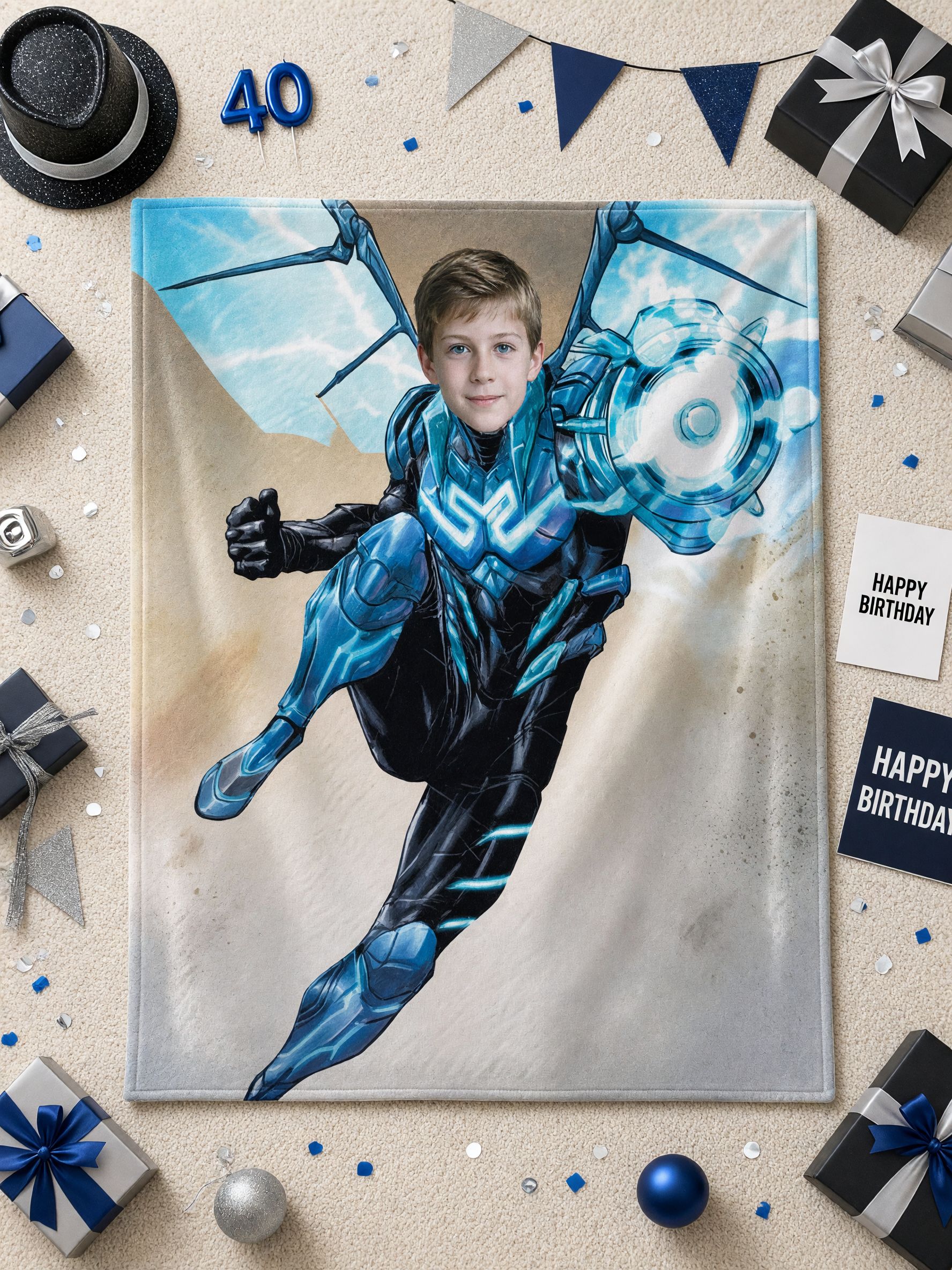 Custom Photo Superhero Blanket Personalized Armored Hero Face Throw Ultra Soft Flannel for Kids and Adults Cozy Gift