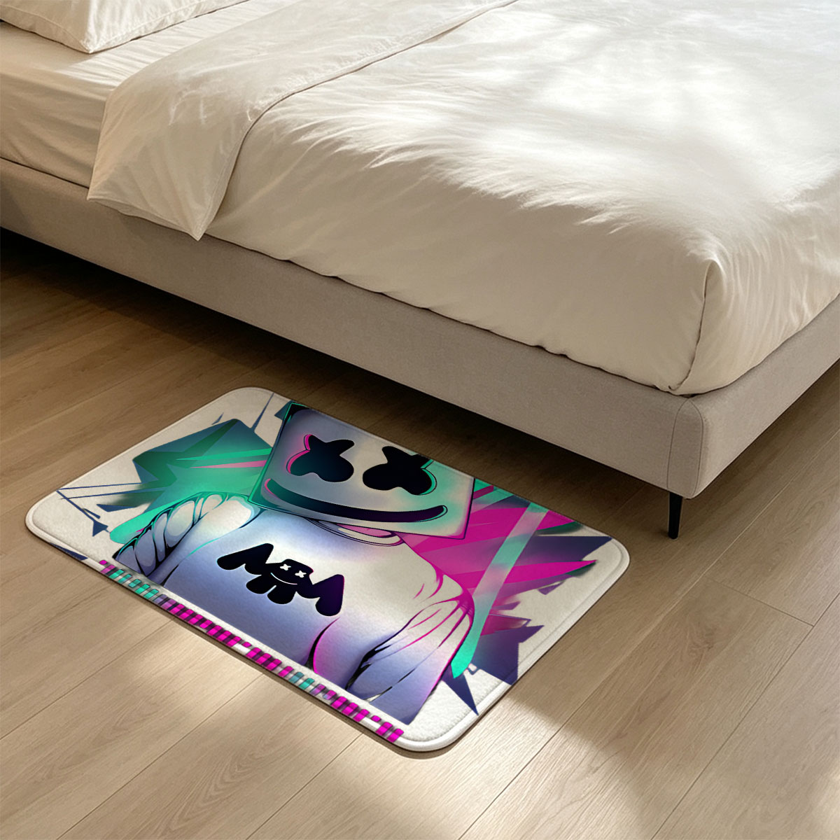 Marshmello DJ in Neon Glow with Music Visualizer - Flannel floor mat