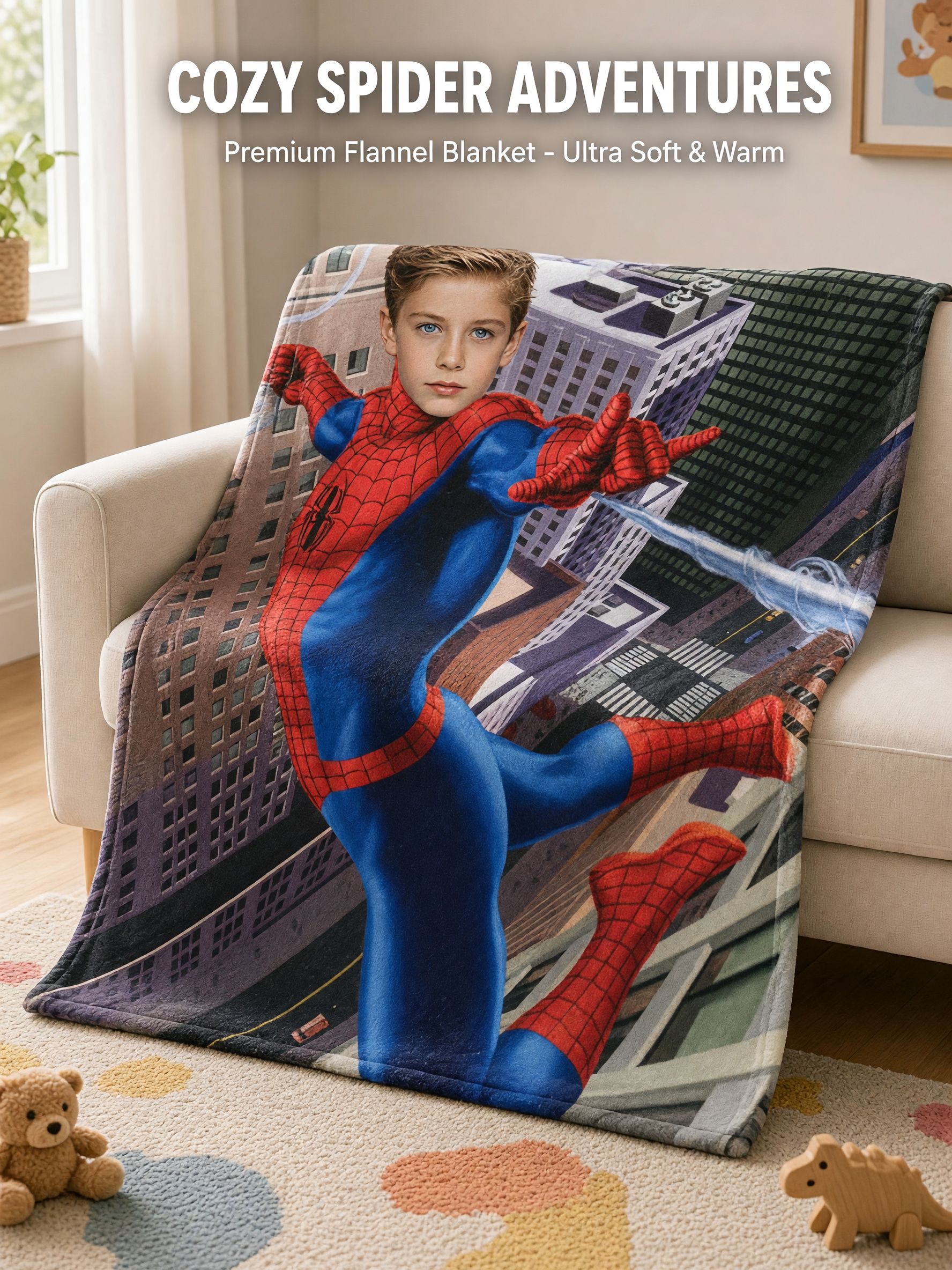 Custom Face Photo Superhero Fleece Blanket, Personalized Throw Blanket for Kids and Adults, Ideal Personalized Gift