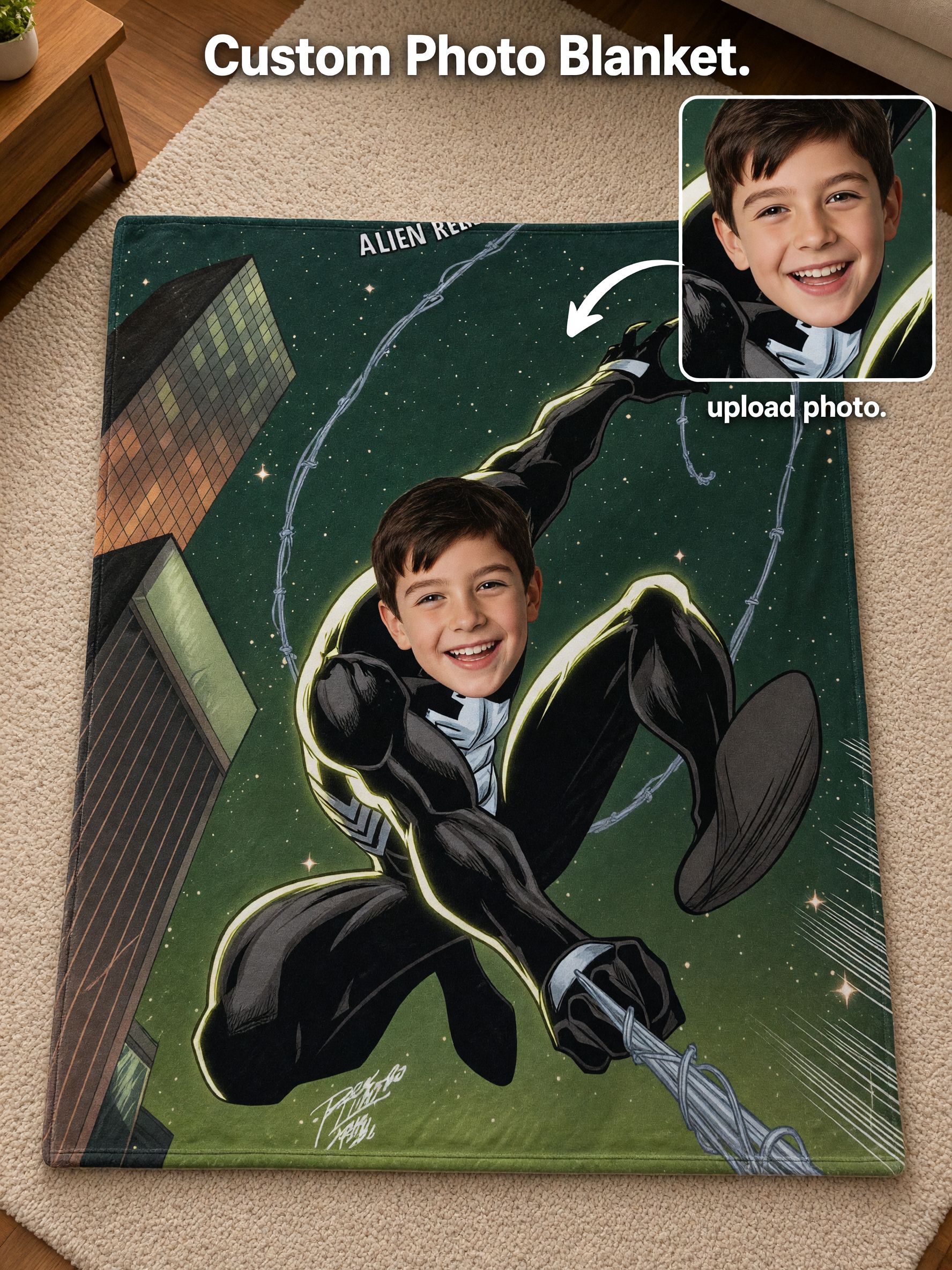 Custom Photo Face Blanket Personalized Superhero Comic Graphic Flannel Fleece Throw Blanket Soft Warm Bed Sofa Wrap