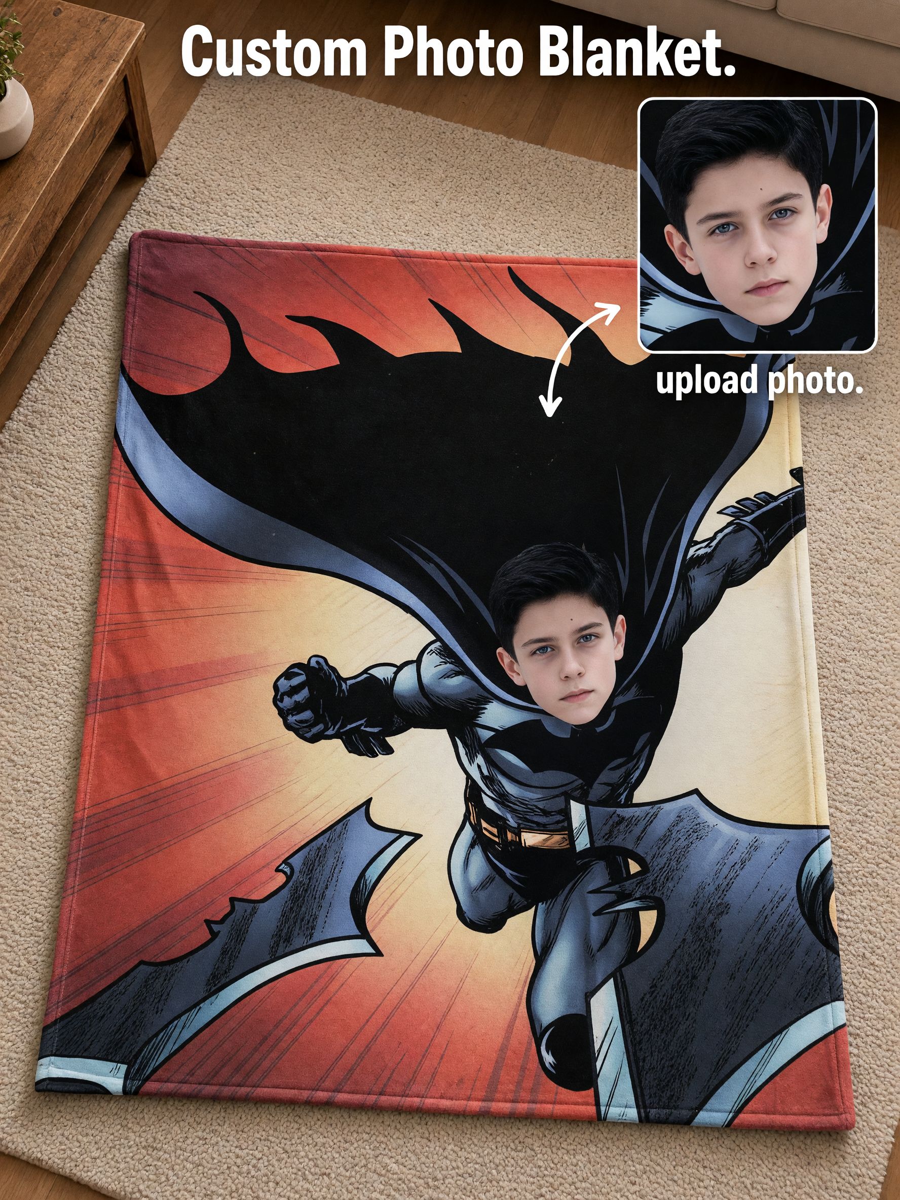 Custom Face Superhero Flannel Blanket, Ultra Soft Comic Fleece Throw, Ideal Personalized Gift for Kids and Adults