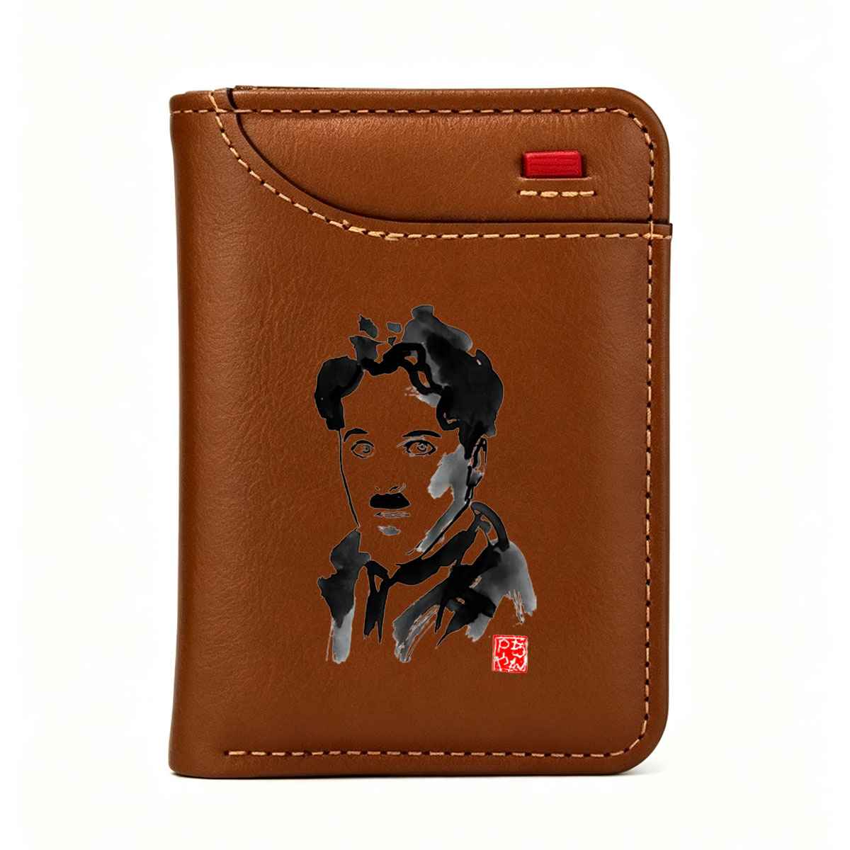 Portrait of a Man in Abstract Ink Style - Vertical Style Wallet