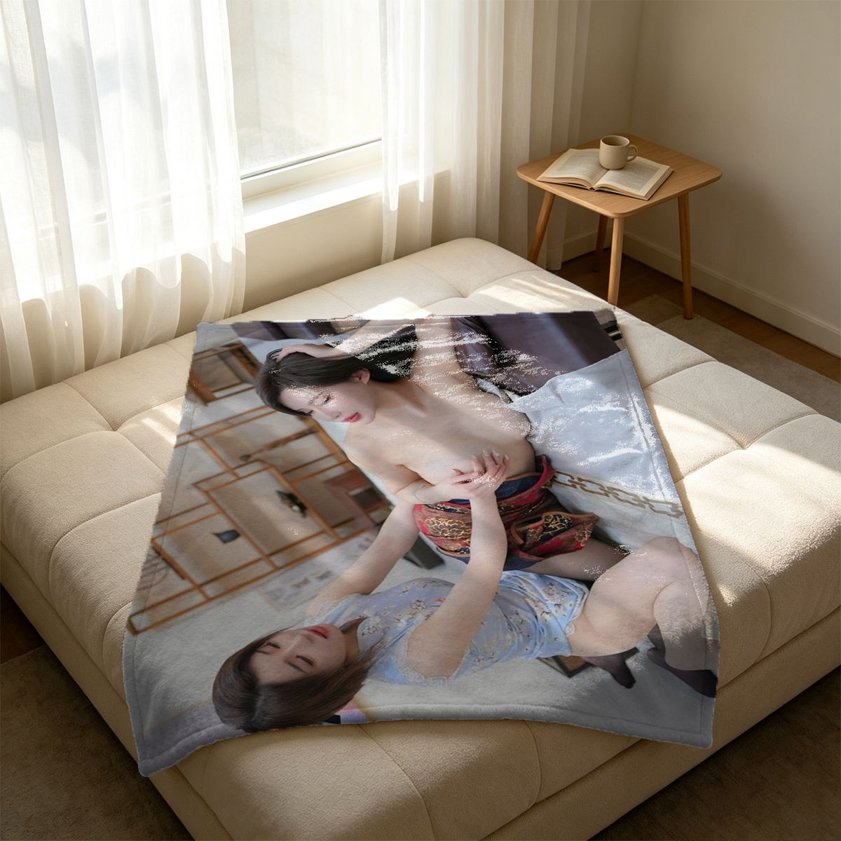 Nana in Christmas Bunny Bondage on Floral Bed - Blanket