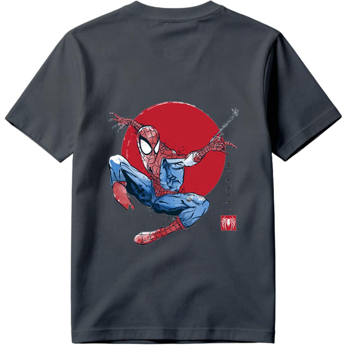 Spider-Man in Action Against Red Sun Background - Tee