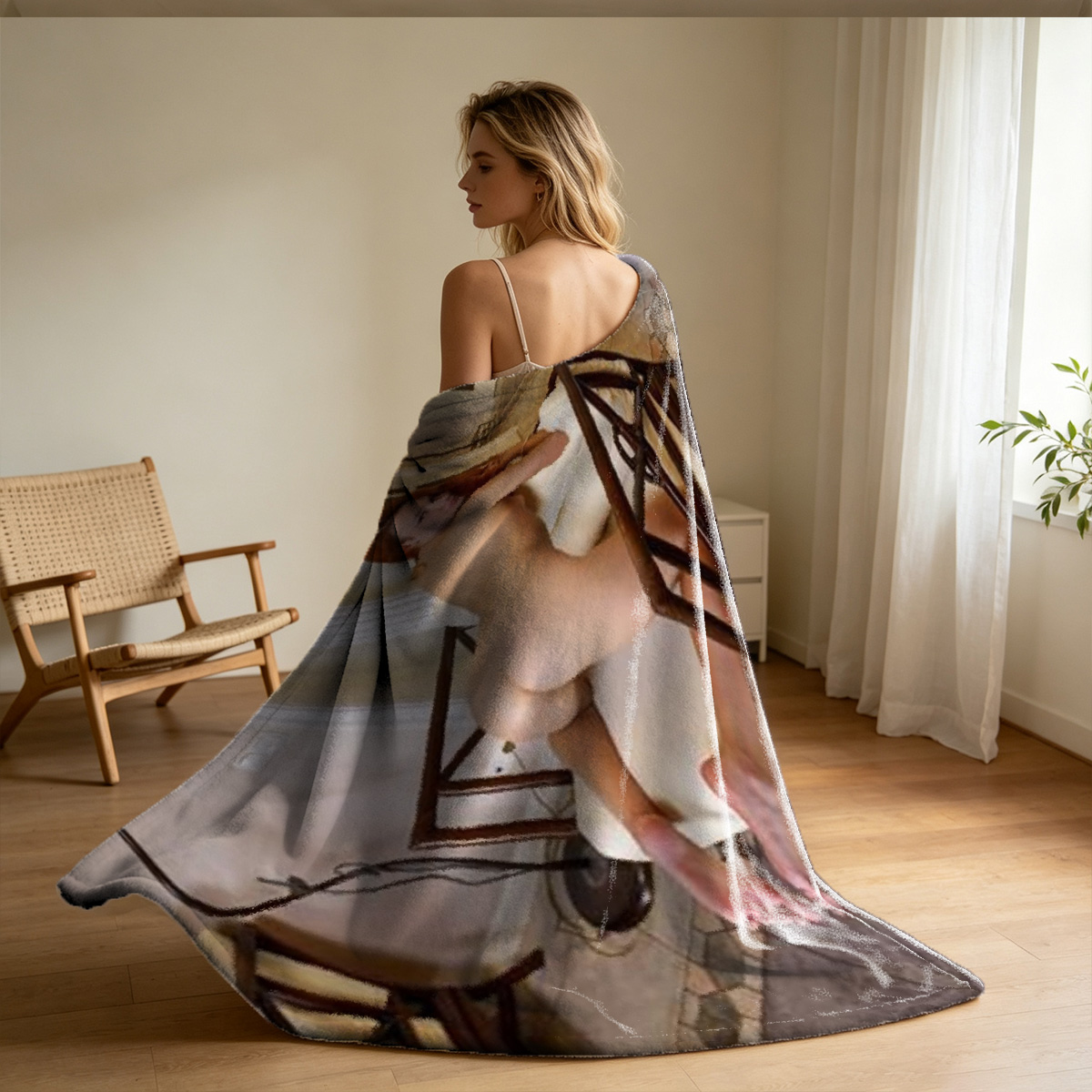 Adriana Chechik in Grey Lingerie Pulling Down Her Thong in a Chair - Blanket