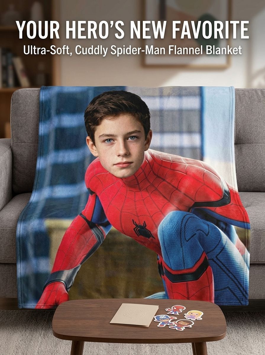 Custom Face Photo Superhero Throw Blanket, Ultra Soft Velvet Flannel Fleece Bed Cover, Ideal Personalized Gift for Kids