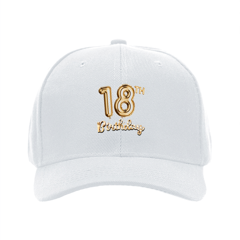 1pc New Baseball Cap with 18th Birthday Gold Balloon Print Unisex Adjustable Hat for Party Celebration Adults and Teens