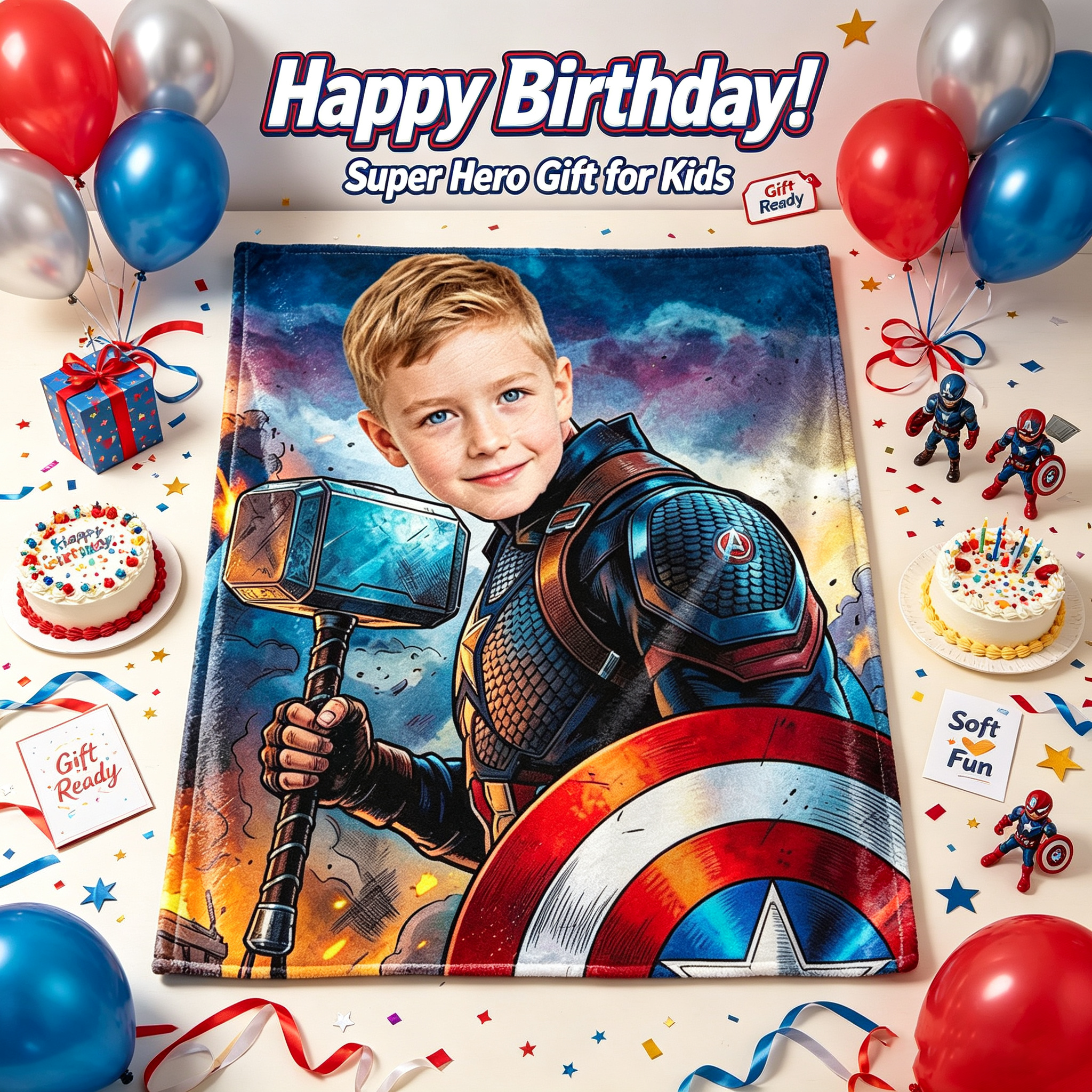 Custom Photo Captain America Throw Blanket Personalized Superhero Flannel Blanket for Kids