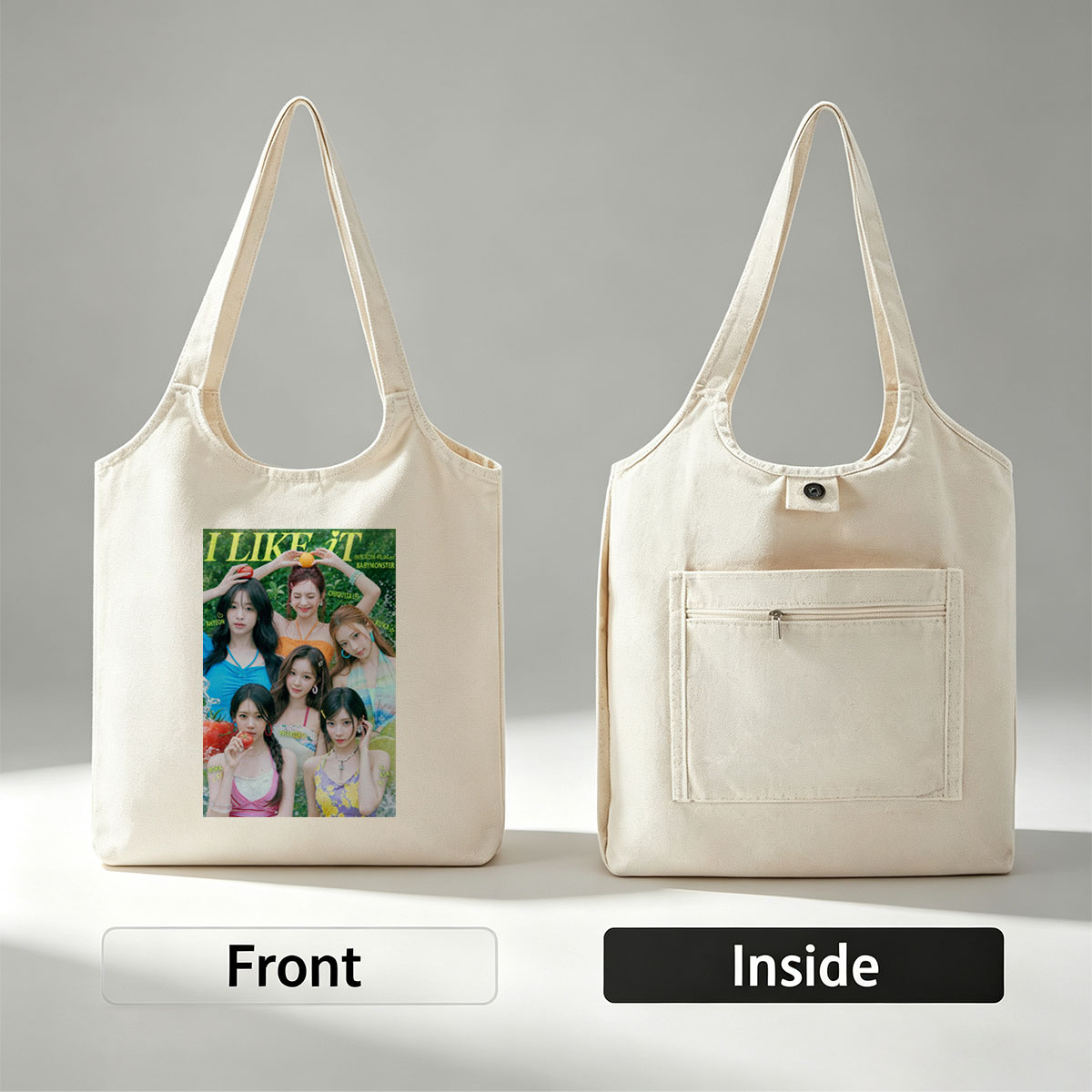 BABYMONSTER Summer Vibes in Colorful Outfits with Fruits and Nature Background - Canvas shoulder bags/