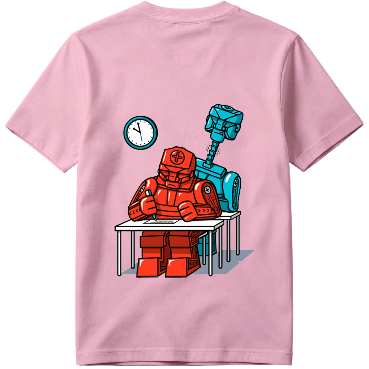 Red Robot Student at Desk with Blue Robot Friend - Tee
