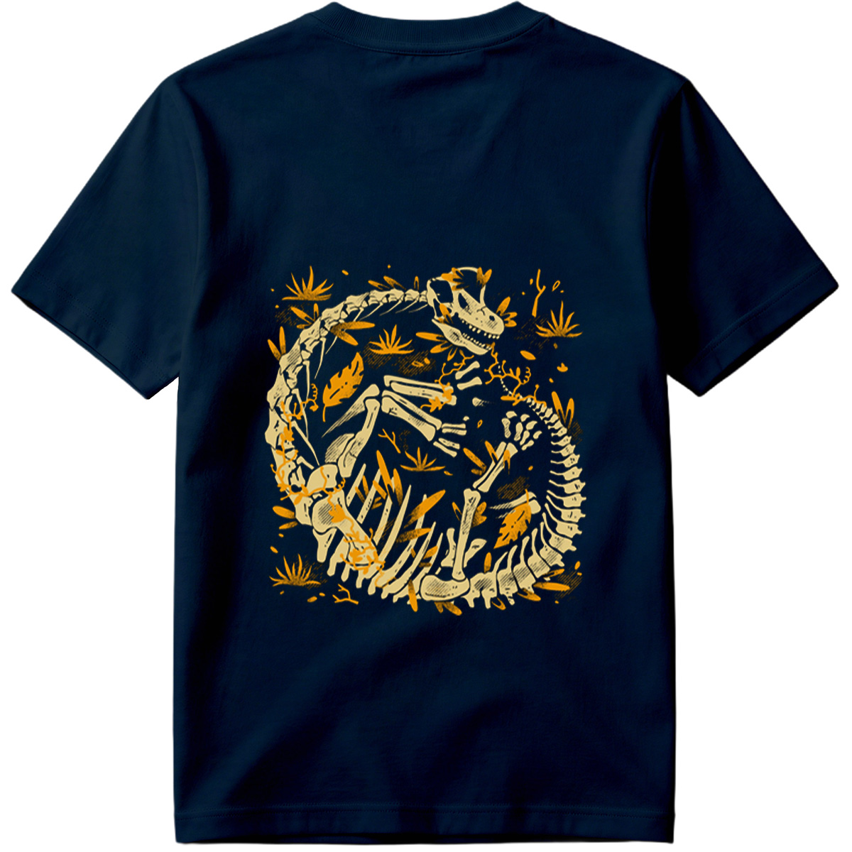 Dinosaur Skeleton in Circular Pose with Foliage - Tee