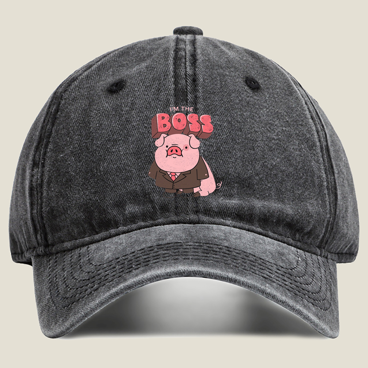 Pig Boss in Suit: I'm the Boss - Washed Denim - Baseball Cap