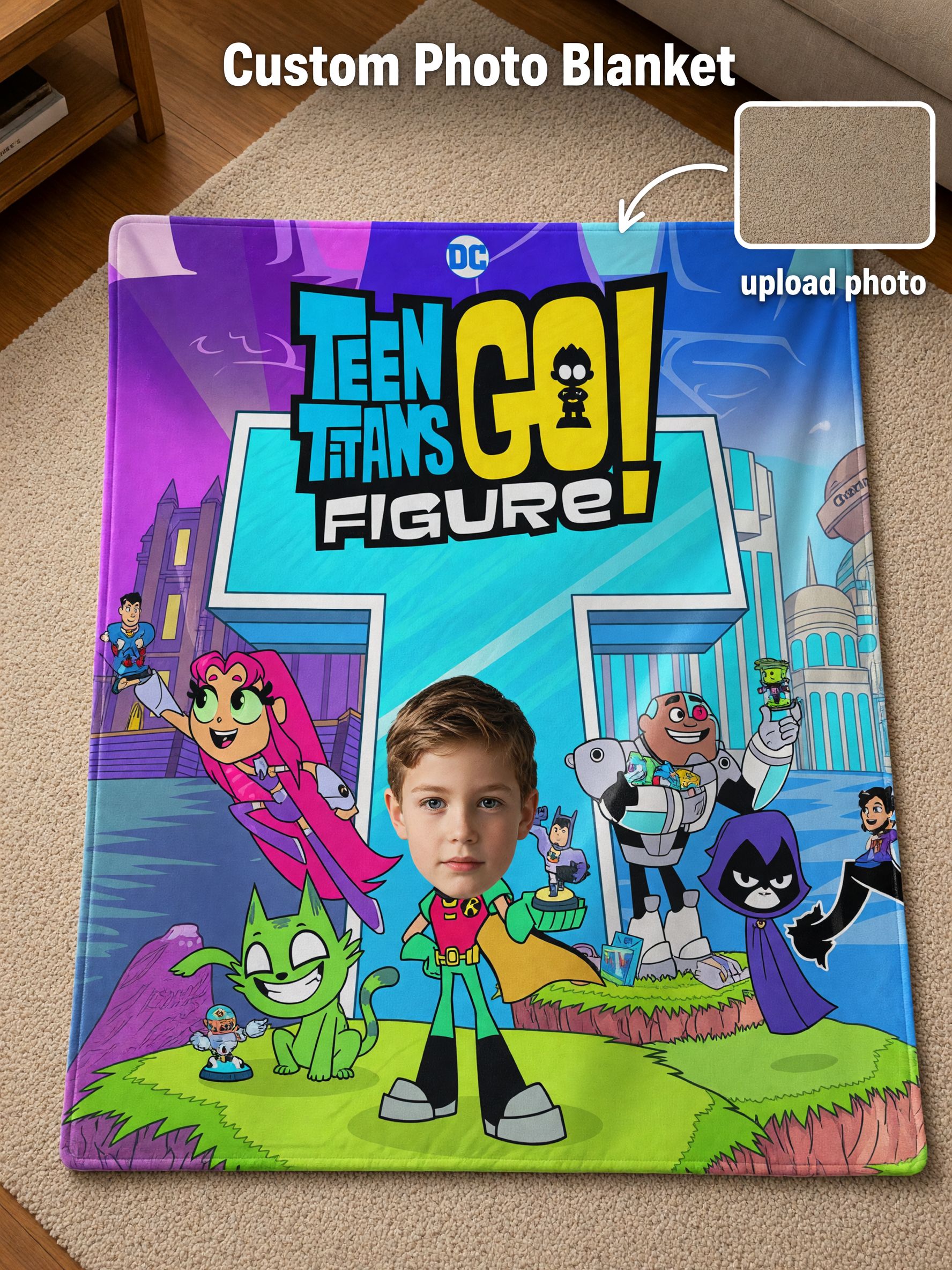 Custom Photo Face Blanket Personalized Superhero Cartoon Flannel Throw Ultra Soft Cozy Fleece Gift for Kids and Teens