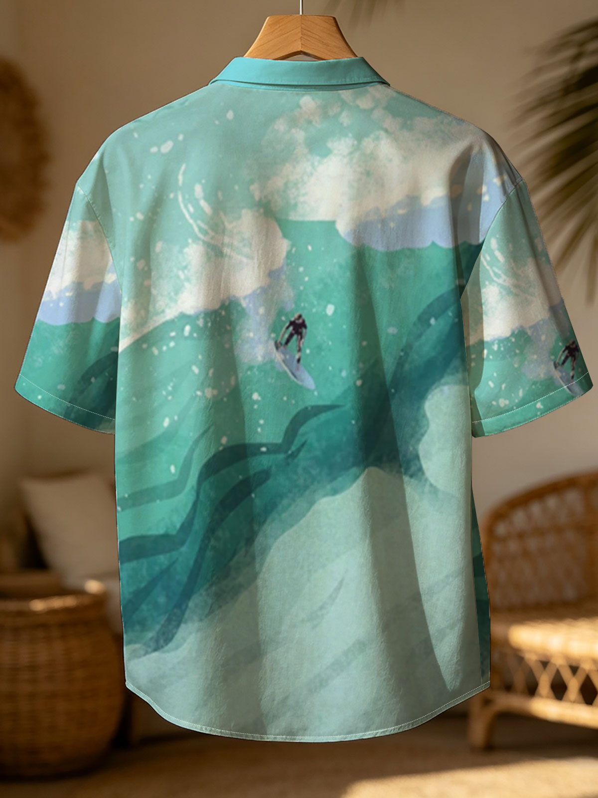 Surfer riding a massive wave in vibrant ocean waters -  Shirt