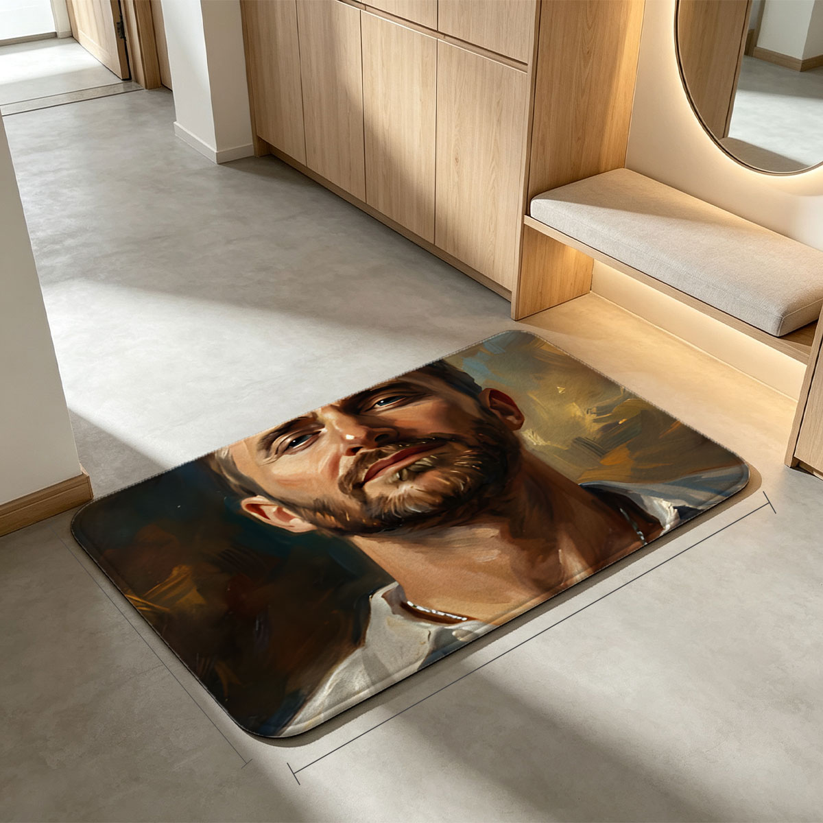 Portrait of a Man with Bearded Face and White Shirt - Flannel floor mat