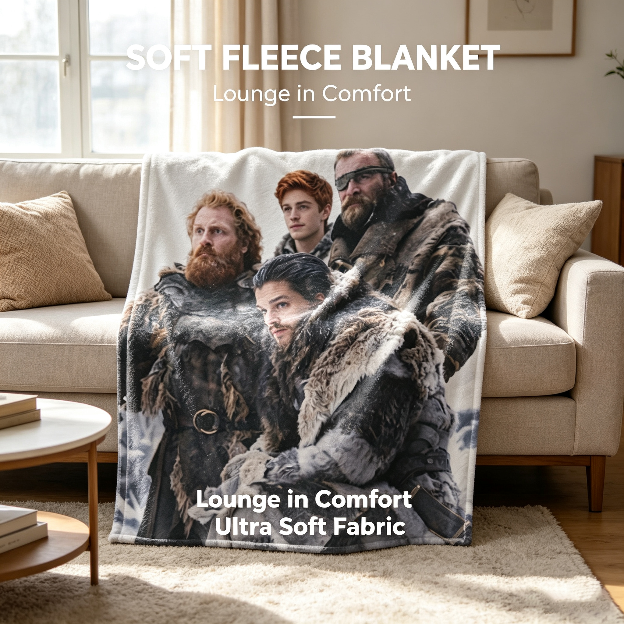 Custom Face Blanket Game of Thrones Characters Flannel Blanket Winterfell Scene Cozy Gift for Fans and Collectors